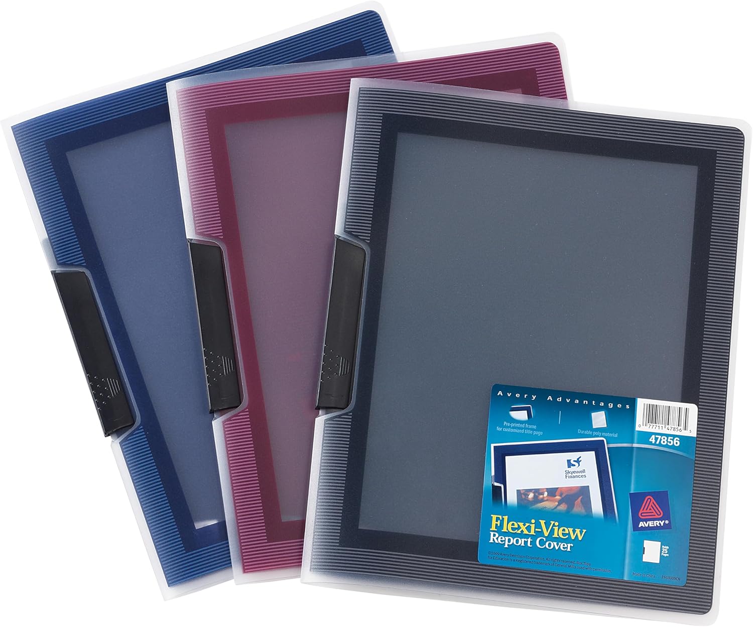 Avery Flexi-View Report Covers with Swing Clip, Non-Lift Print, Assorted Colors, Case Pack of 24 Covers (47856)