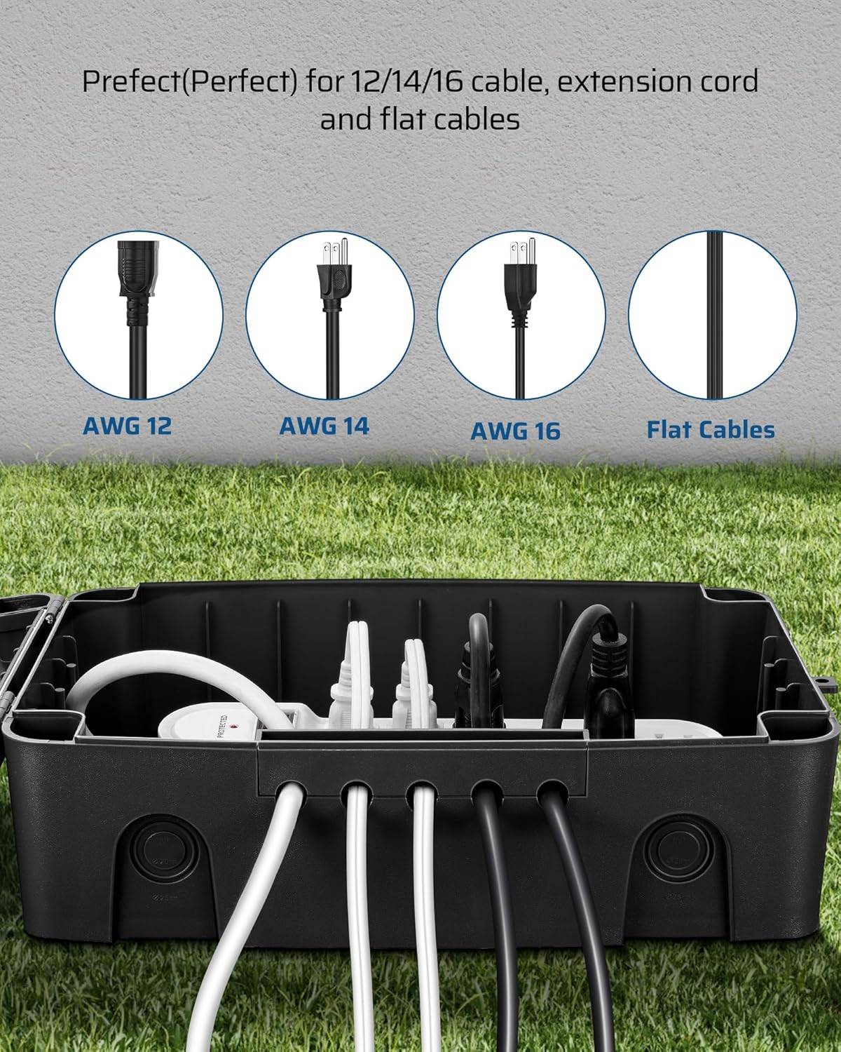 DEWENWILS Large Outdoor Electrical Box, Waterproof Power Cord Protector for Electrical Connections, Ideal for Extension Cords, Timers, Power Strips, Power Tools, Holiday and Landscape Lights, Black