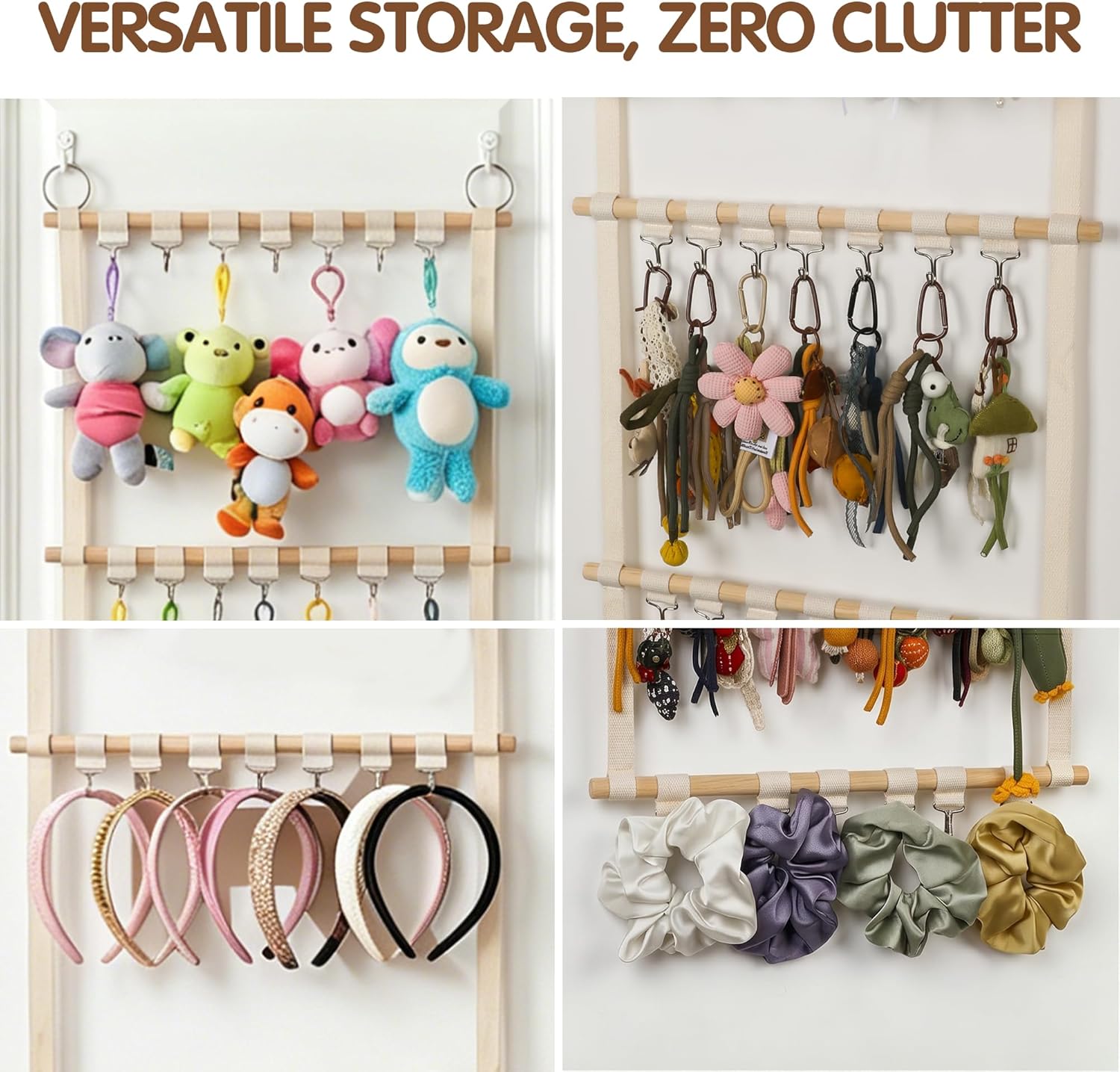Over The Door Stuffed Animal Detachable-Hanging Display Storage Shelves For Labubus Series Keychains, Hair Ties, And Hair Clips Storage (Woven)