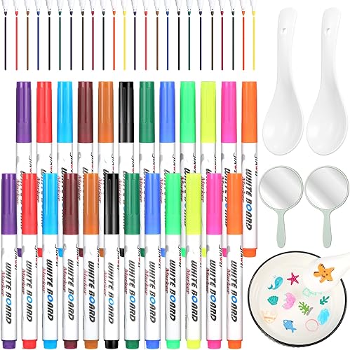Juego de 28 piezas de pintura al agua incluye 24 bolígrafos mágicos de pintura al agua 2 cucharas de cerámica y 2 mini espejos redondos 12 colores
