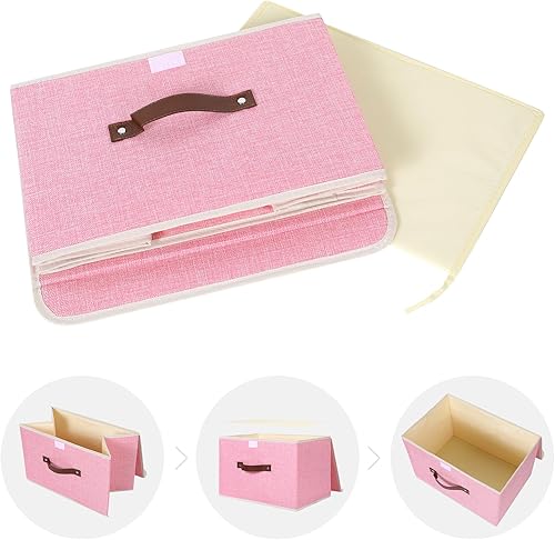 Miniatura 15 de ANMINY 2 contenedores de almacenamiento con tapa, asas de piel sintética, cajas de almacenamiento de plástico PP, decorativas, plegables, de tela