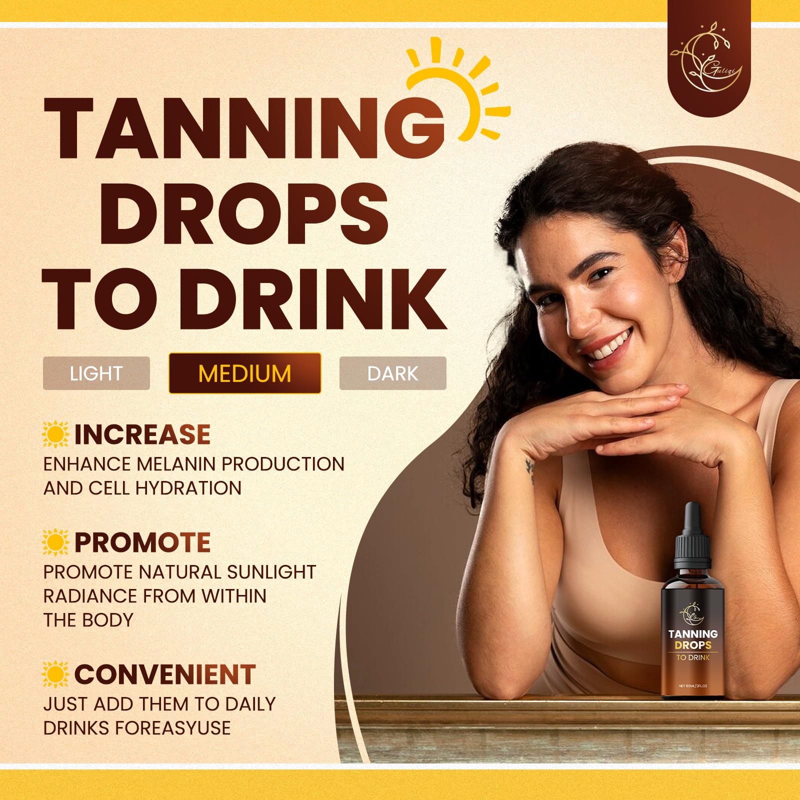 Sunless Tanning Drops to Drink, Drinkable Tanning Drops for All Skin Types, Enhances Natural Radiance, Promotes Skin Health - 60ML (3 Bottle)