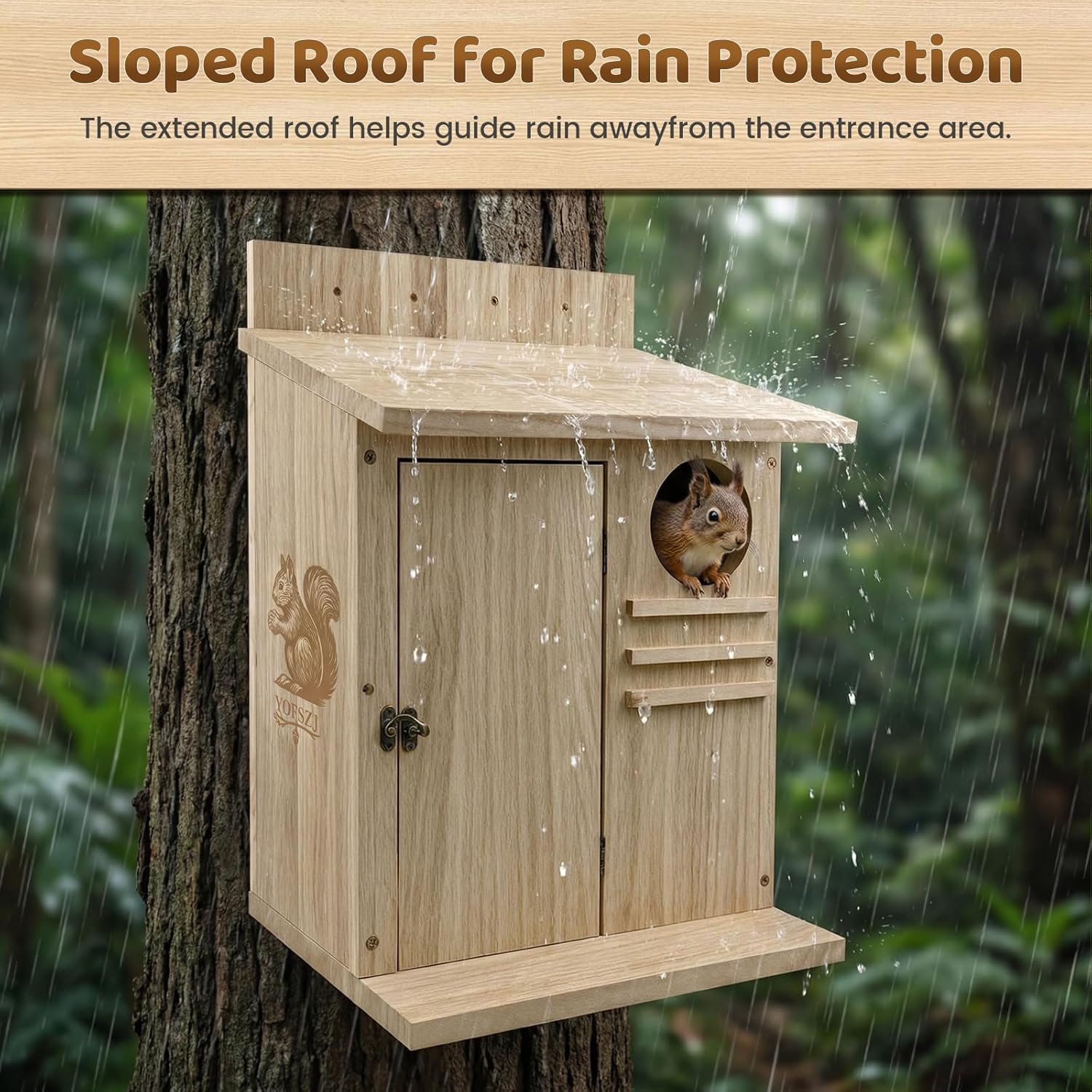 Large Squirrel House for Outside with Natural Nesting Material, Natural Wood Squirrel Nesting Box, Easy Installation Nest Box for Squirrels & Small Animals