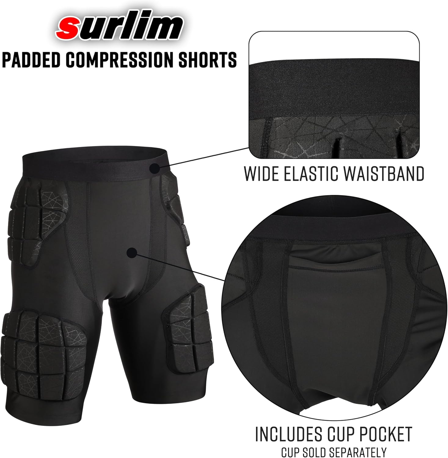 5-Pad Football Compression Girdle/Shorts, Football Padded Shorts, Football Girdle Hip and Thigh Protector - Image 5