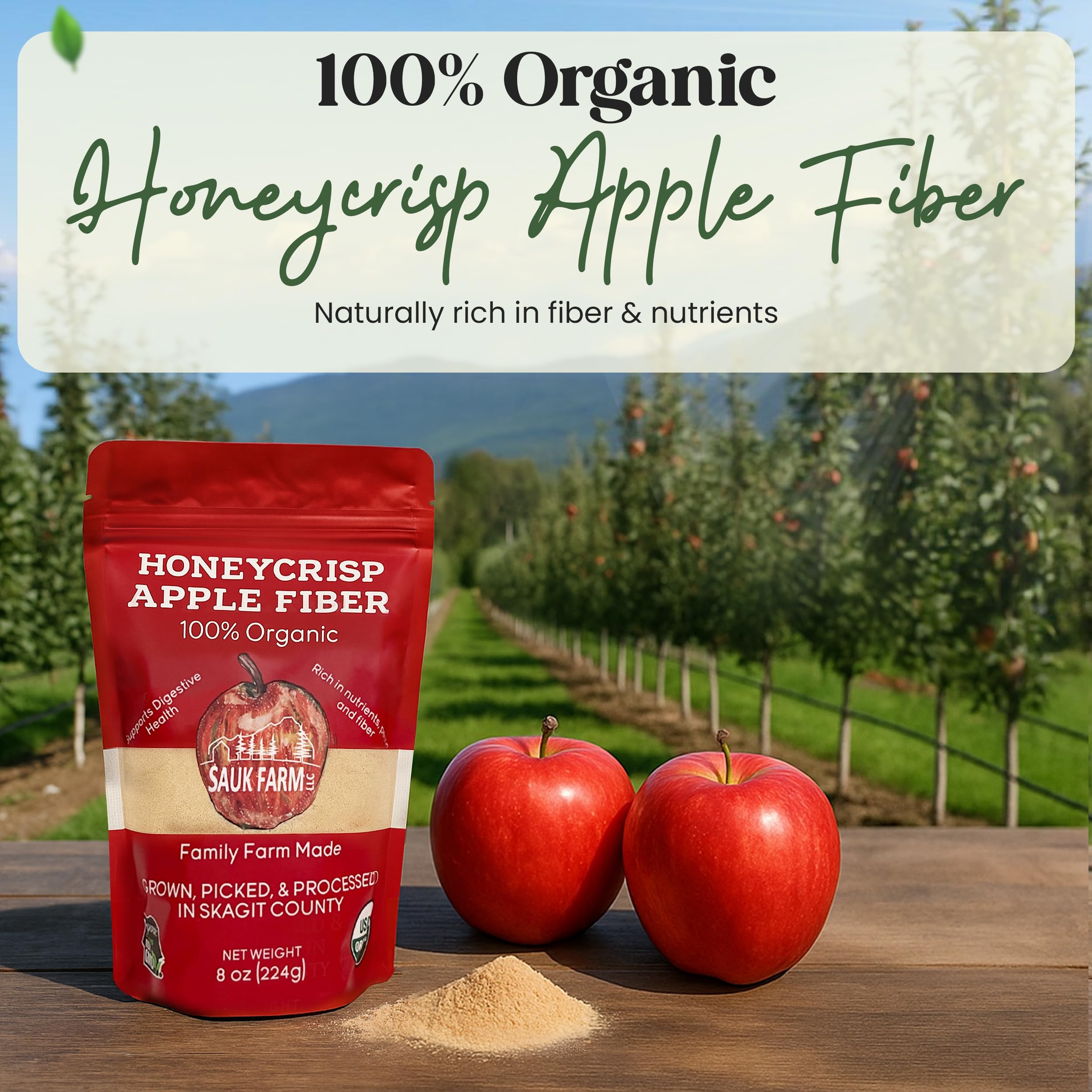 Sauk Farm LLC Honeycrisp Apple Fiber, Certified Organic, Vegan, 8 Ounce