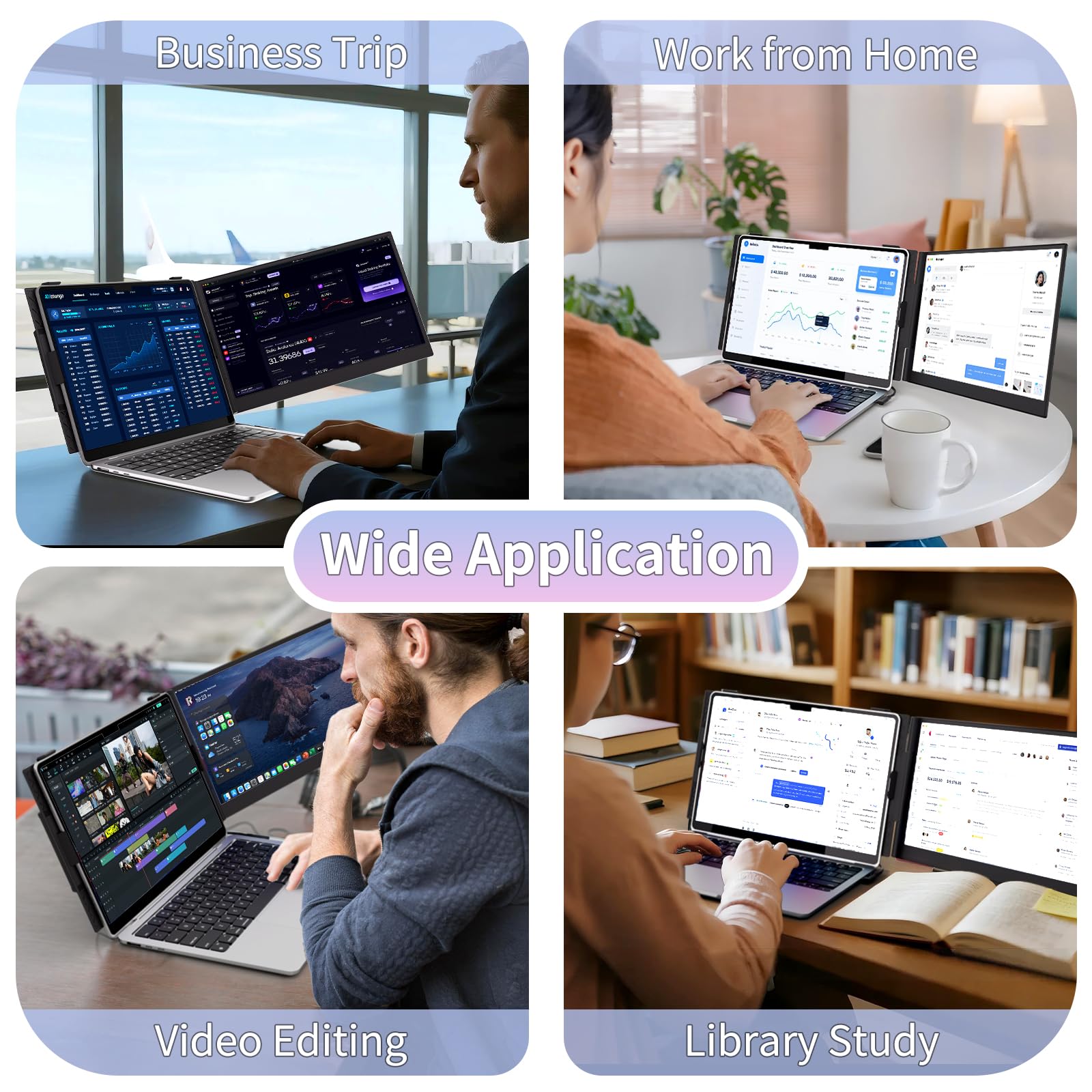 Doppio schermo PC portatile ultra sottile leggero 14" FHD 1080P IPS Estensione schermo PC portatile Monitor schermo aggiuntivo per 13,3-17" Computer portatile compatibile con Windows MacBook