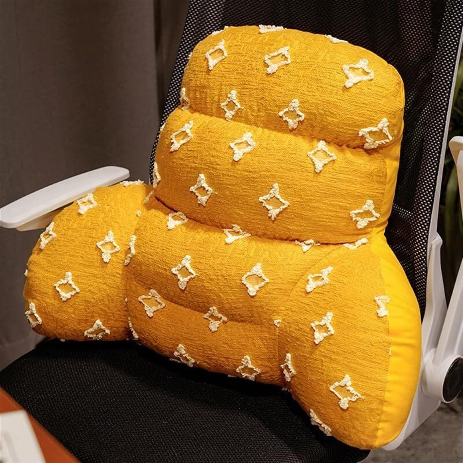 MYXJX back support cushion, Comfortable Removable Waist Backrest Flower Pillows Washable Arm Back Support(Yellow)