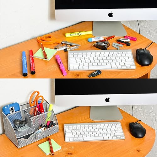 Miniatura 7 de Organizador de escritorio de malla de alambre con 6 compartimentos para suministros de oficina con cajón adicional, paquete adicional de 100 notas