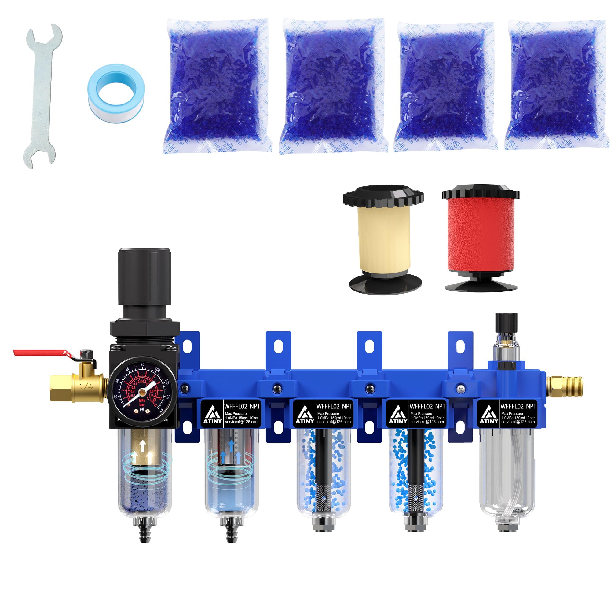 1/4 "NPT 5 Stage Filtro Aria Regolatore Lubrificatore Combo, Regolatore Aria e Separatore Acqua, Separatore D'acqua Compressore Aria,5 & 0.01Micron Cartuccia Filtrante, Doppio essiccante