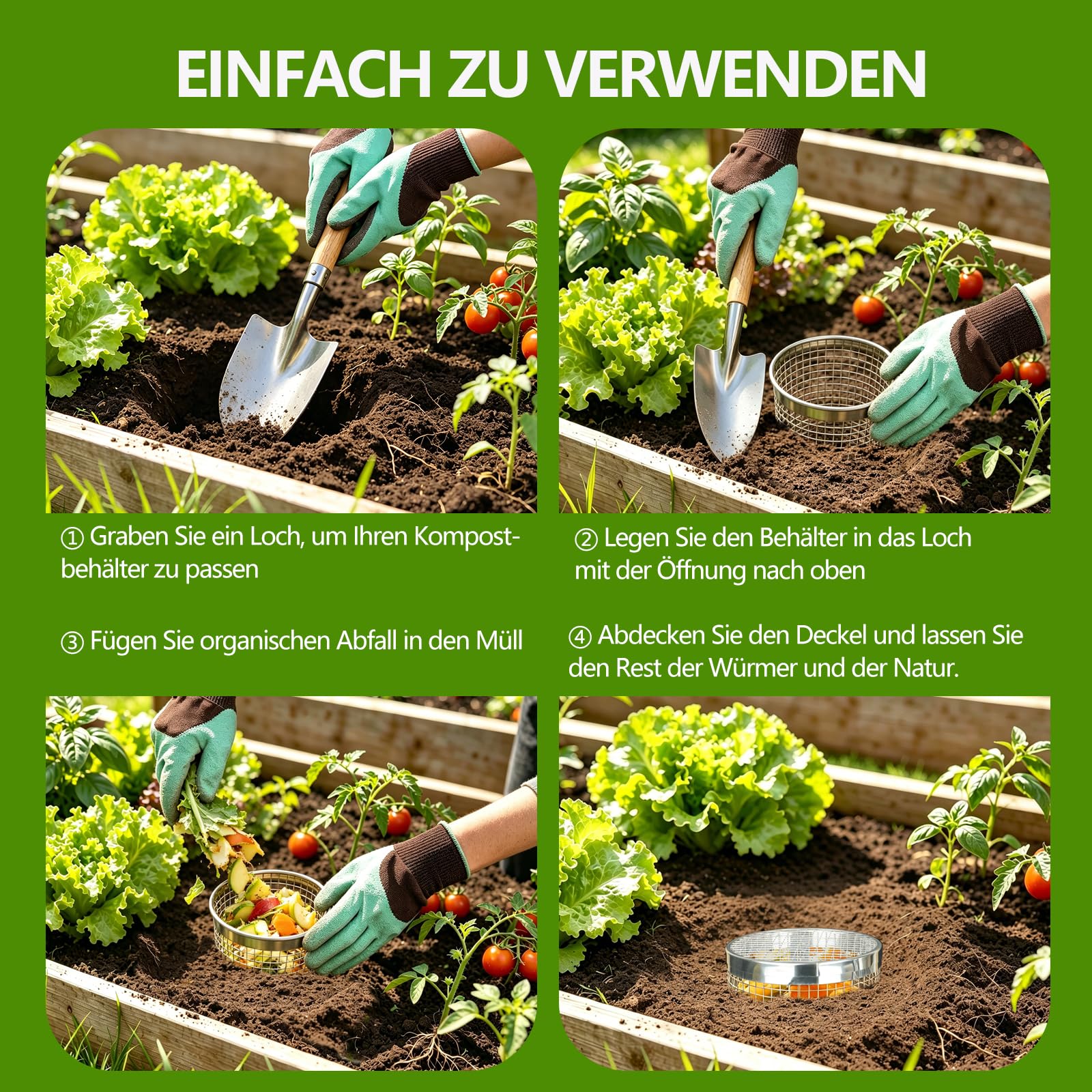 2 Packung Unterirdische Wurm Kompostierbestand - Kleine Runde Metall Edelstahl Komposter für Familiengarten, Kompostbehälter im Freien