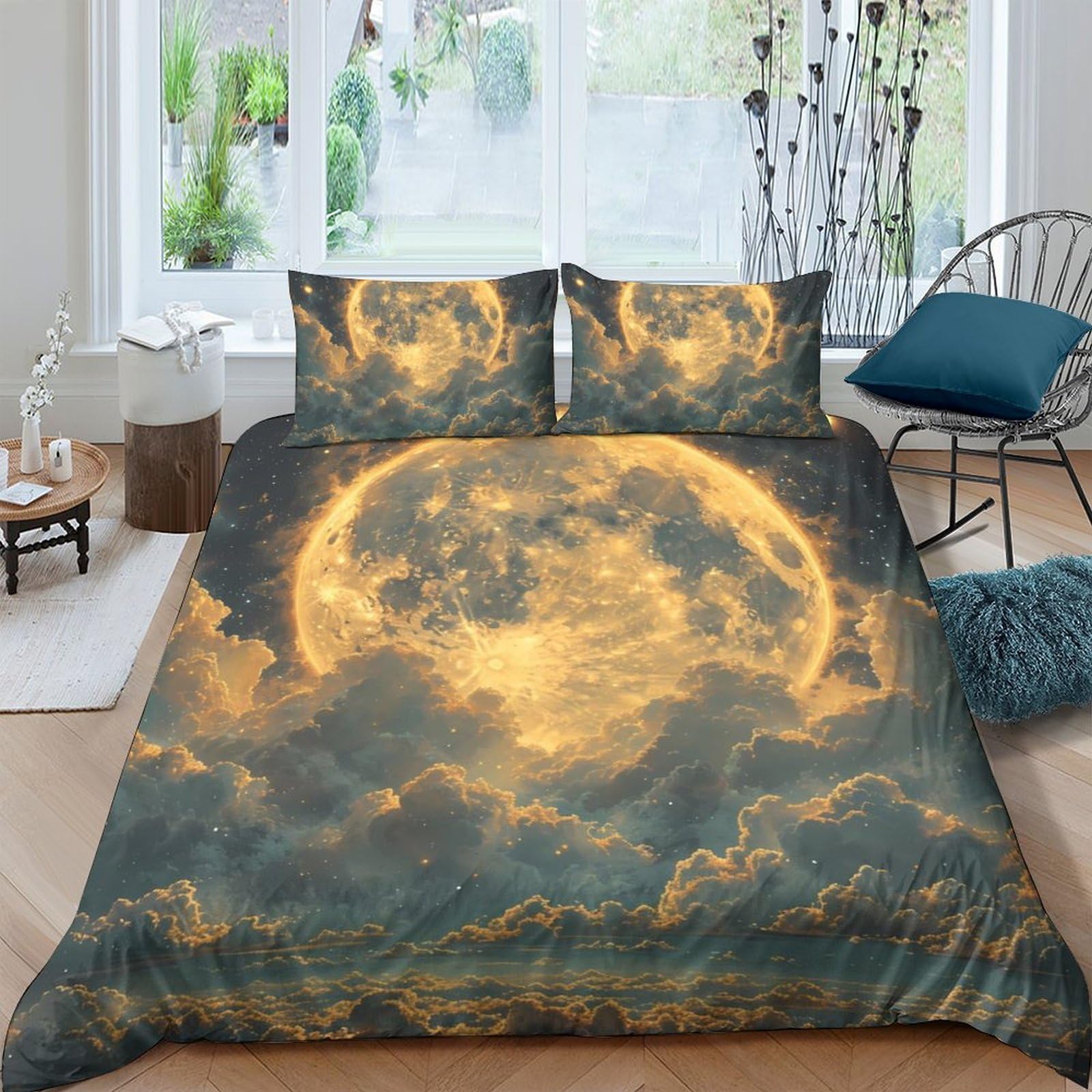 Ctjqhvkz Style-9 3D Printed Moon Cloud Fitted Sheet Microfiber Soft Bed Cover For Bedroom Dorm Mattress Decor Protection Single（135X200cm）