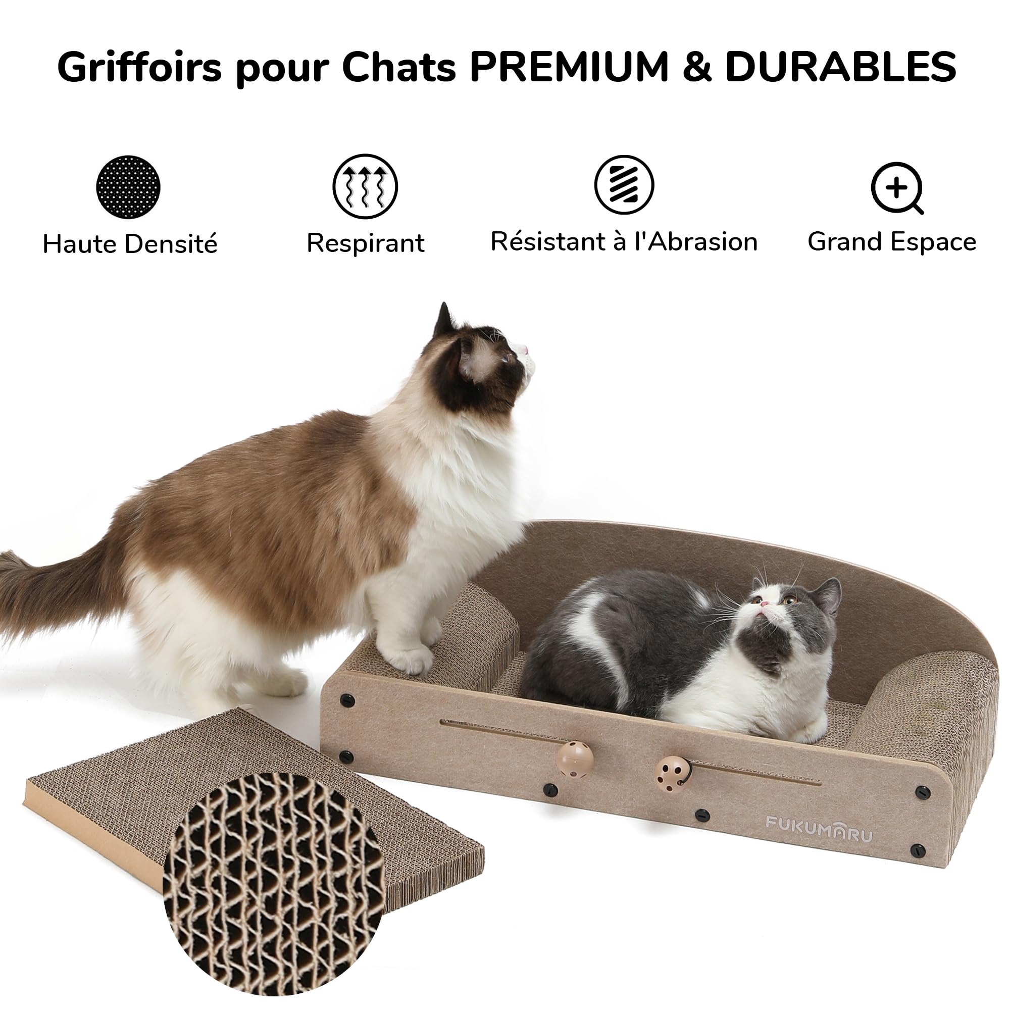 FUKUMARU Griffoir Pour Chat Extra Long De 42 Cm En Forme De Maison Pour Chat, Griffoir Résistant En Papier Ondulé