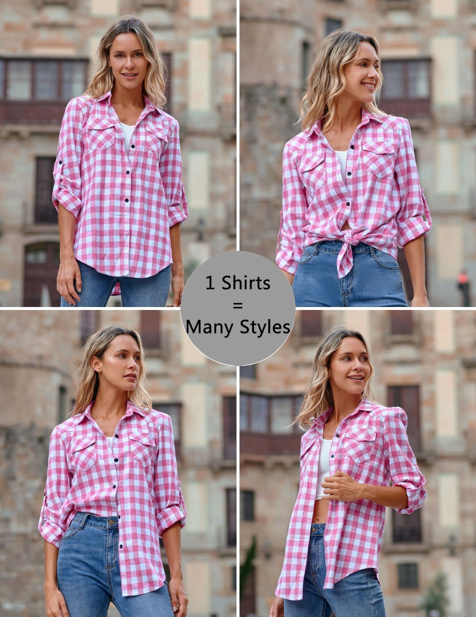 UNibelle Camicie da Donna Camicie a Quadri Camicie a Quadri a Maniche Lunghe Scollo a V Top a Tunica Casual Camicie con Bottoni S-XXL