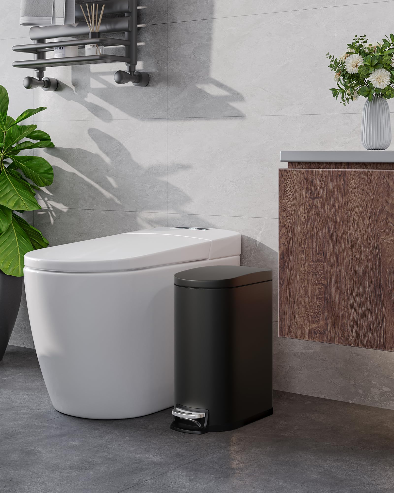 GarveeHome Step-On Kitchen Trash Can 10L, Stainless Steel Rubbish Bin with Soft Close Lid, Fingerprint Resistant, Easy Clean Removable Inner Bucket for Home Office (Stainless steel color, 10L)