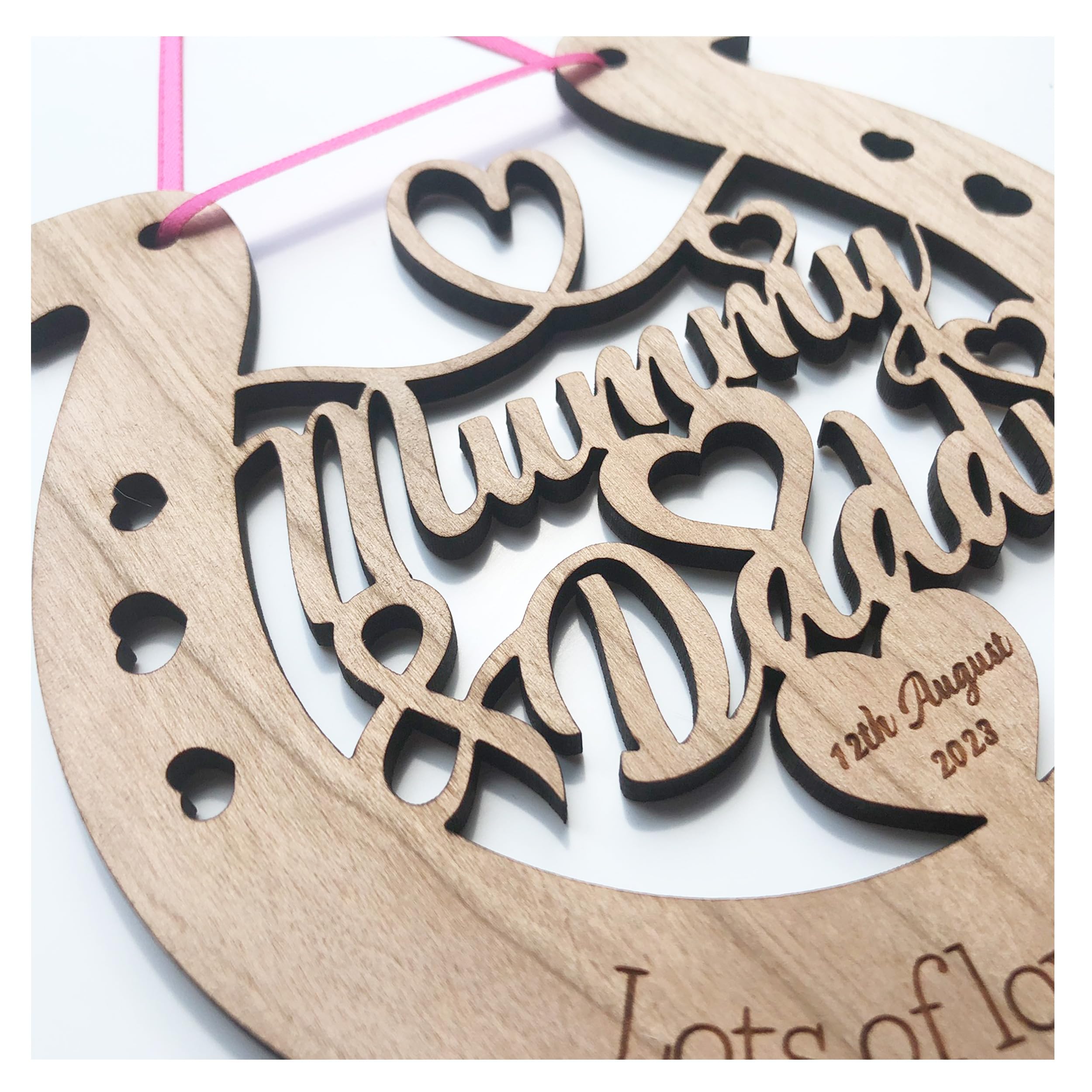Lovethis** Cherry Personalised Wooden Wedding Lucky Horseshoe Plaque Gift For Bride And Groom (Mummy & Daddy)