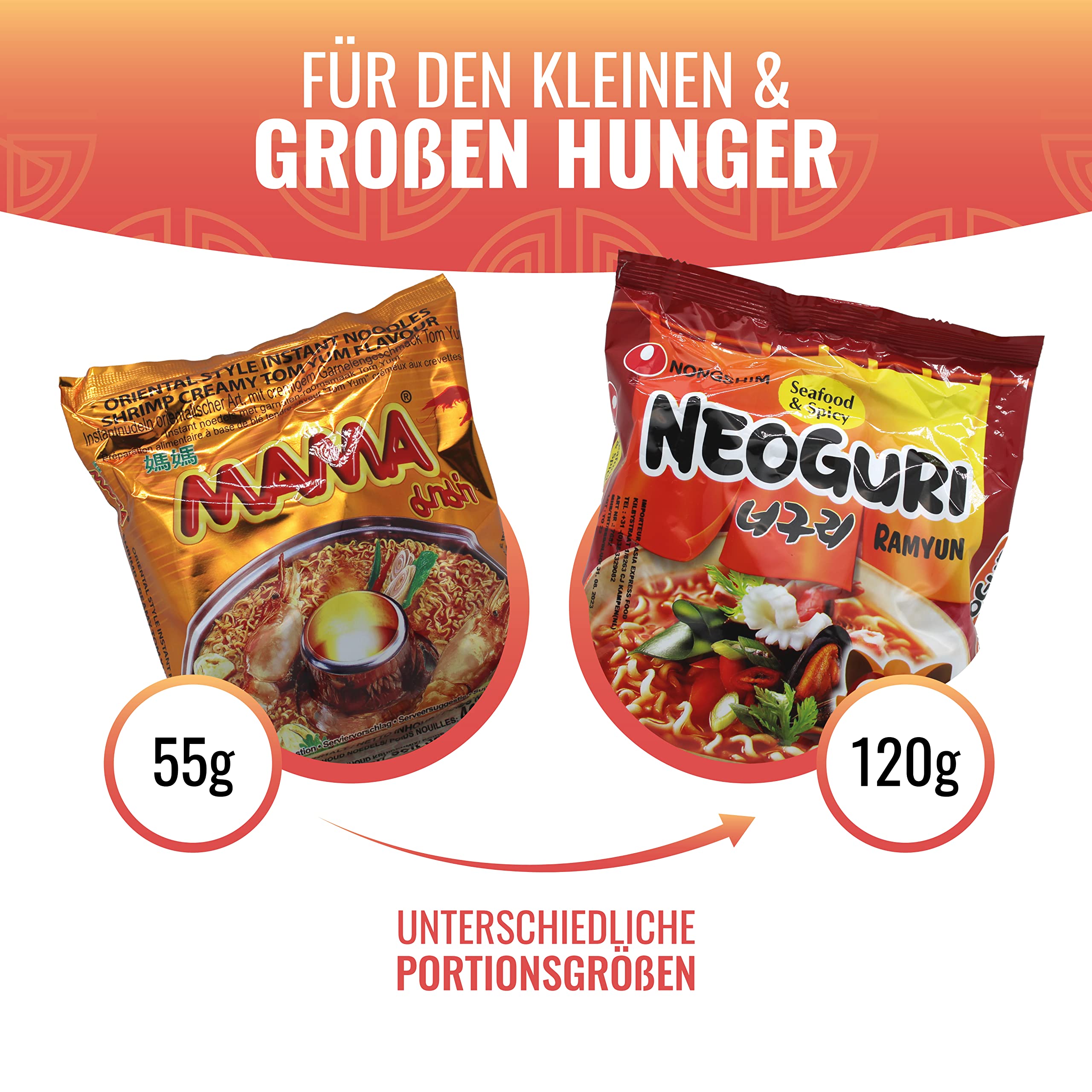 NASCHMASCHINE | Asia Instant Nudeln Box | 30 verschiedene Sorten von MAMA, Indomie | Asia Ramen Udon aus Rind, Schwein, Shrimps, Huhn, Gemüse Geschmack