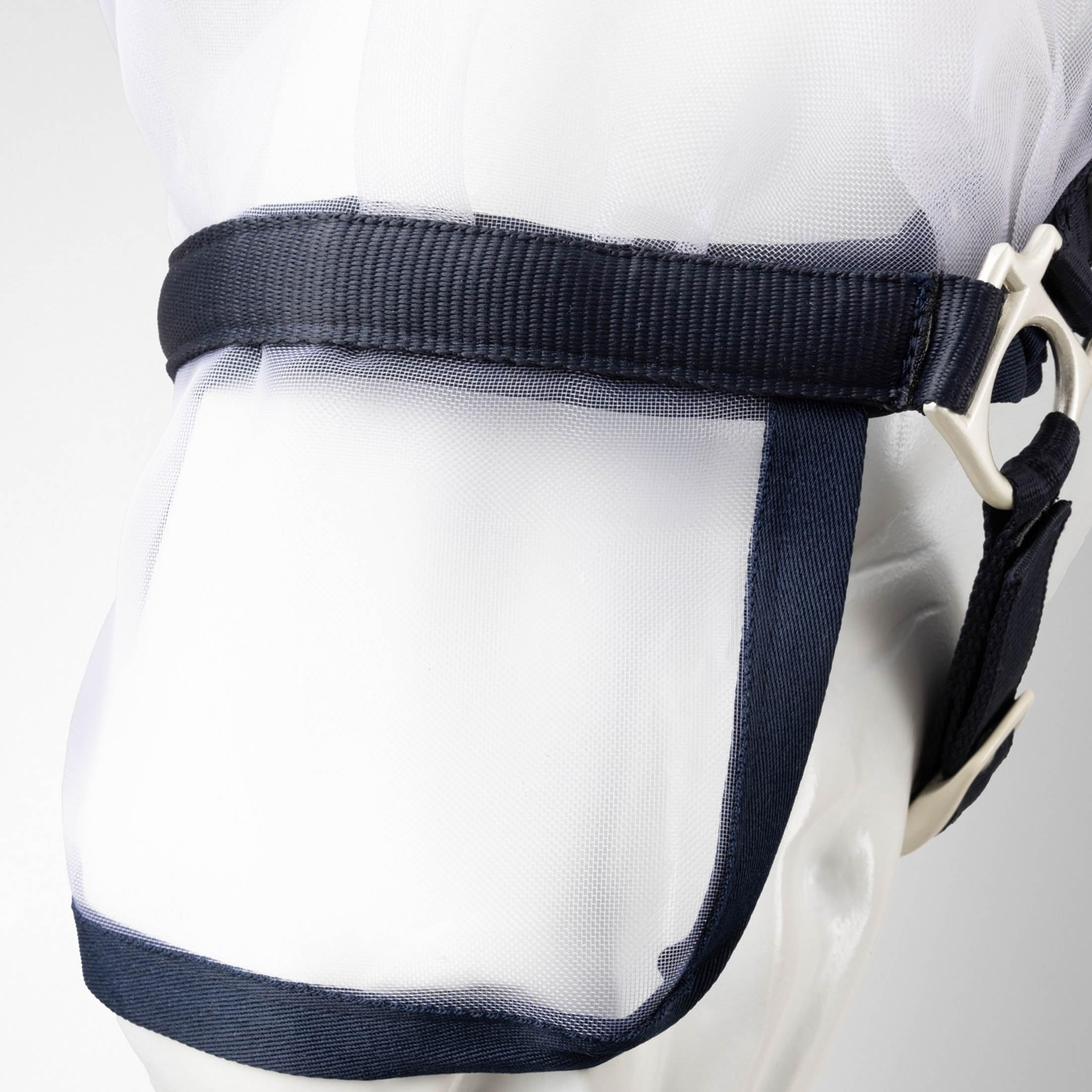 Horze Paso Fino Pferde Halfter mit Integrierter Fliegenmaske – Robustes Halfter mit UV-Schutz, Ohren- & Augenschutz, Blau, XF