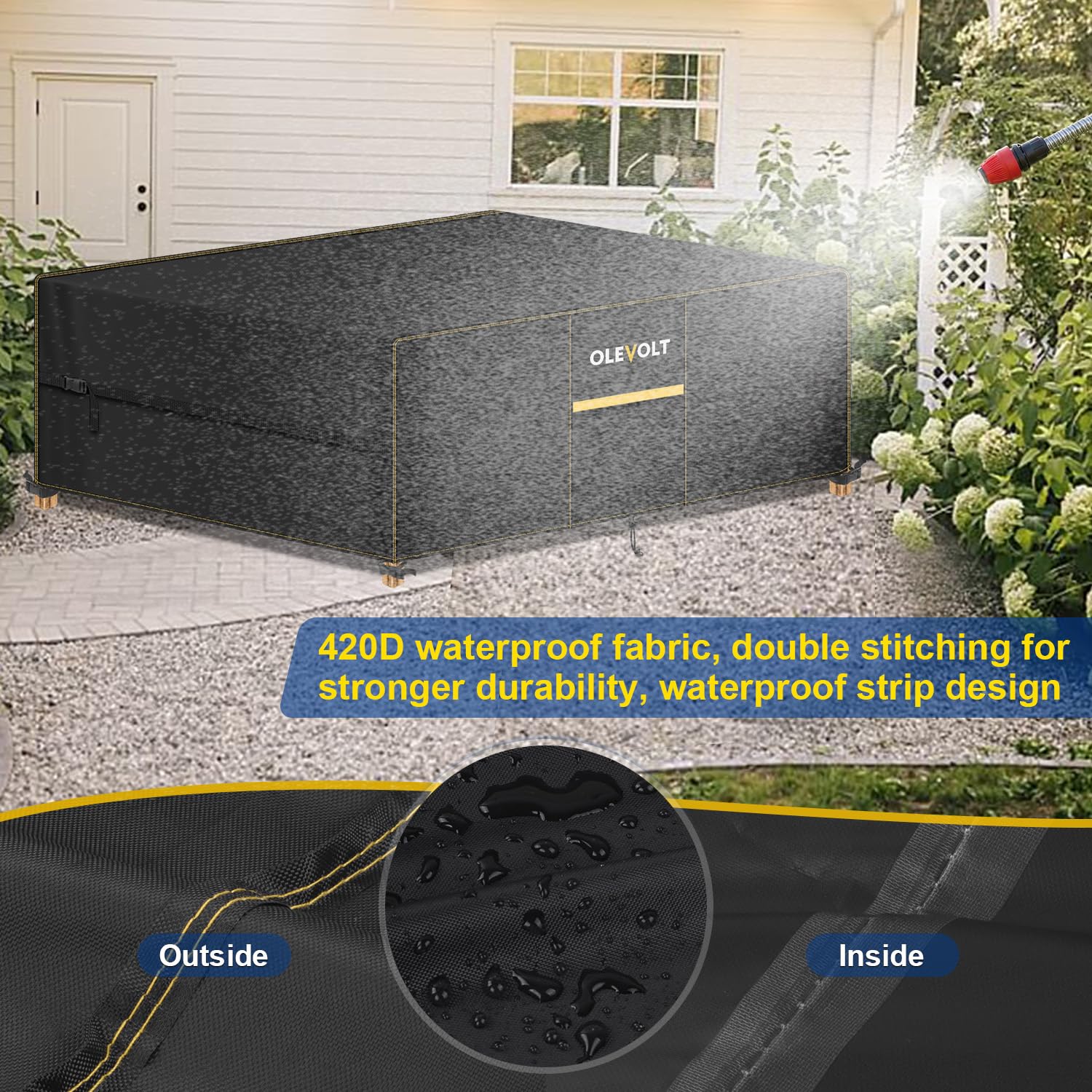 Fundas Muebles Jardin Exterior Impermeable Funda Mesa Jardin 420D | Cubre Muebles Exterior Impermeable Funda Sofa Jardin Rectangular Fundas Muebles Exterior para Mesas, Sillas 242x182x100cm