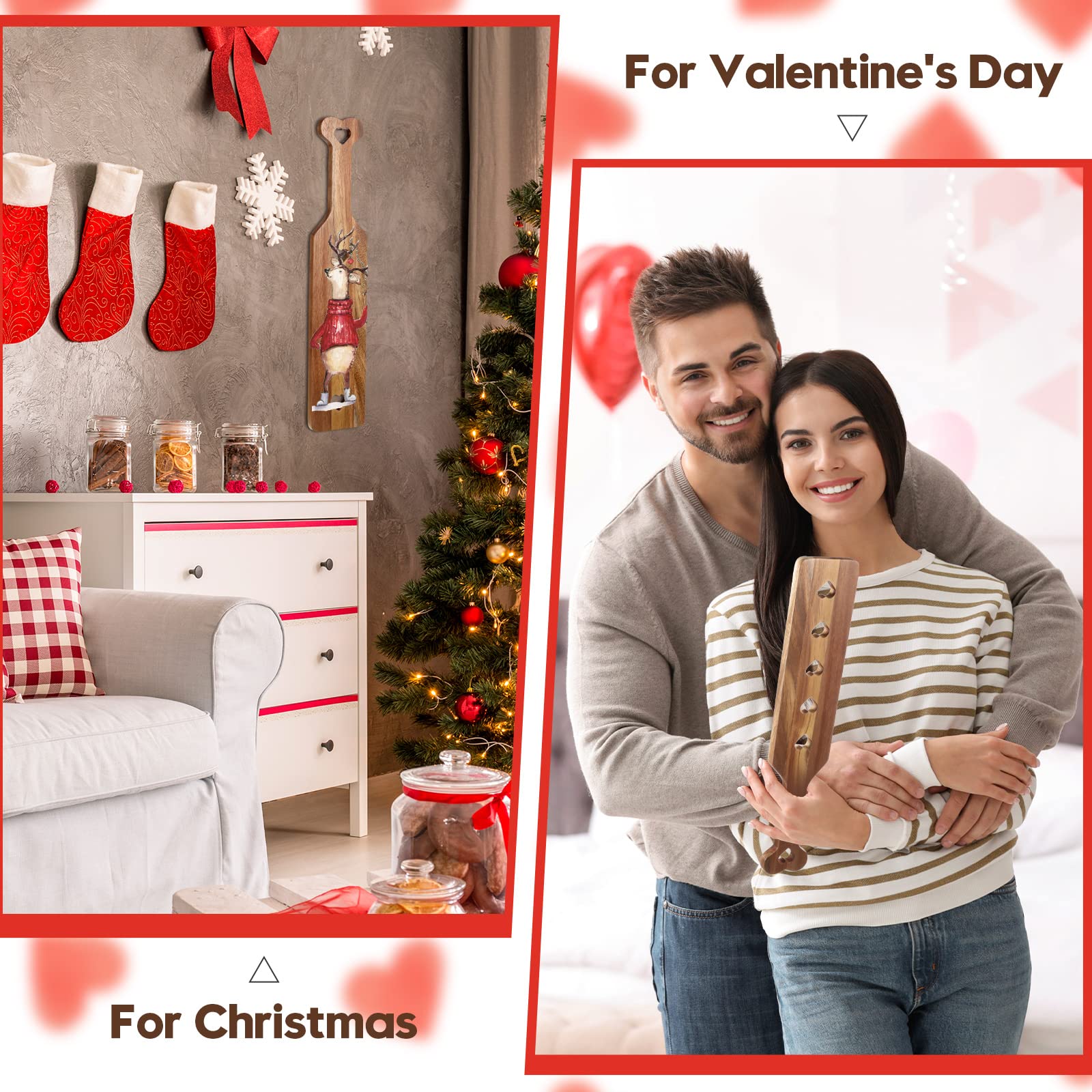 Baderke Valentine Wooden Paddle with Airflow Holes 13.4 Inch Acacia Fraternity or Sorority Greek Wood Paddle Solid Thick Lightweight with Smooth Surface