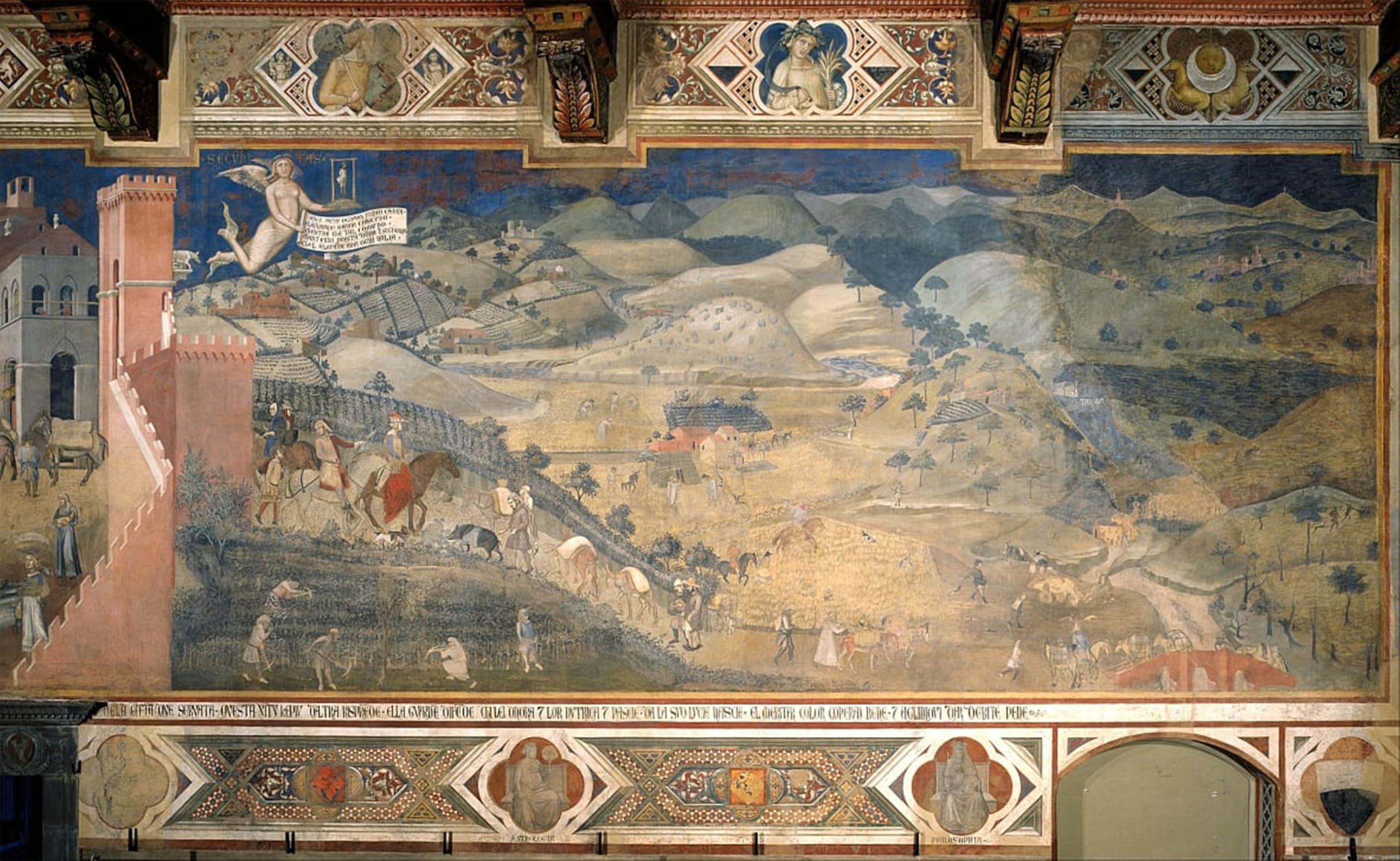 Posteriik No Frame Vintage Classic Picture Landscape Artwork Effects Of Good Government In The Countryside By Ambrogio Lorenzetti Portrait Canvas Painting For Office Home Decor 60X90cm