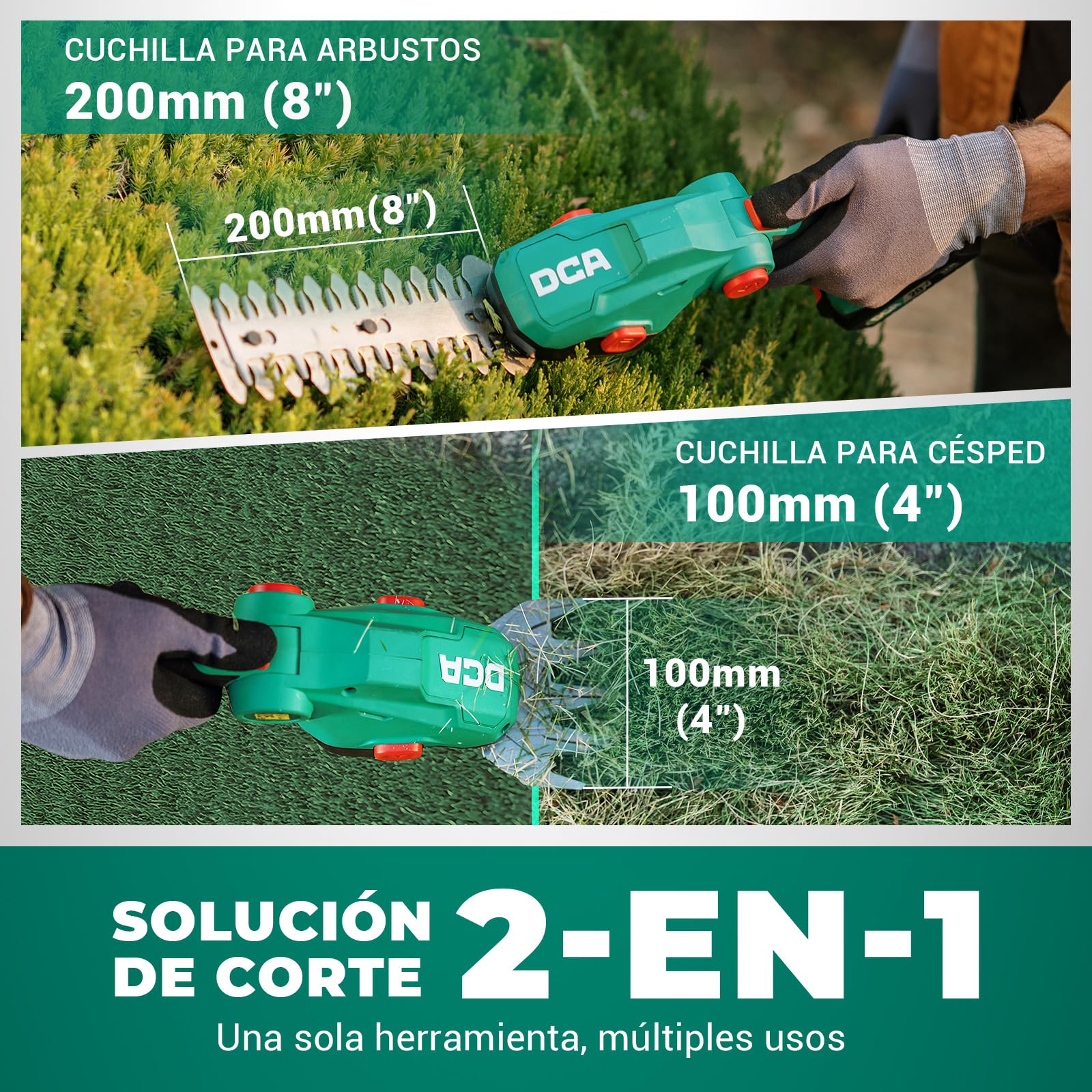 DCA Tijera Cortacésped Inalámbrica 20V Cortasetos y Cortabordes 2en1,2.0Ah