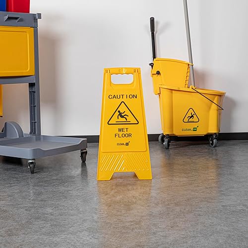 Miniatura 8 de Restaurantware RW Clean 11.8 x 2 x 24.4 pulgadas, 1 letrero de precaución de doble cara, mango integrado, plegable, de plástico, amarillo, para uso