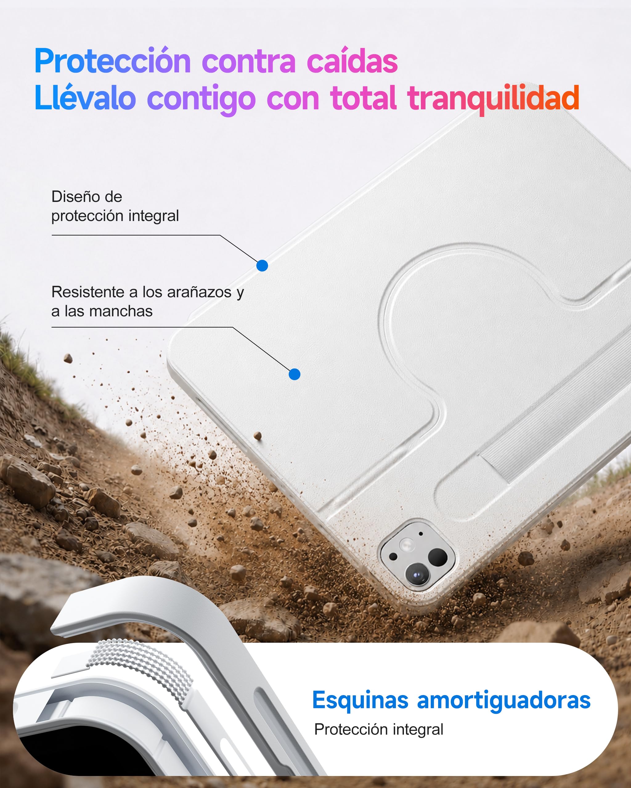 HOU Funda para iPad A16 11.ª/10.ª Generación con Teclado, Teclado Rotable y Desmontable para iPad 11/10, Portabolsígrafo Elástico, Cubierta de Protección Completa, Retroiluminación, Trackpad, Blanco