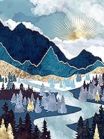 Vista 10 de Hestarcul Kit de pintura de diamante de montaña, kits de arte de diamantes para adultos, pintura de paisaje abstracto con diamantes redondos