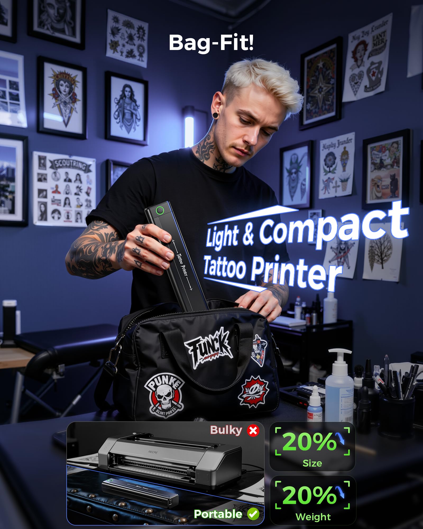 Veson H1 Termocopiadora Tattoo Bluetooth, Impresora Termica Tattoo Profesional Compatible con Phone y Tablet, Stencil Impresora para Tatuajes con 10pcs Termocopiadora Tatuaje Papel de Tatuaje