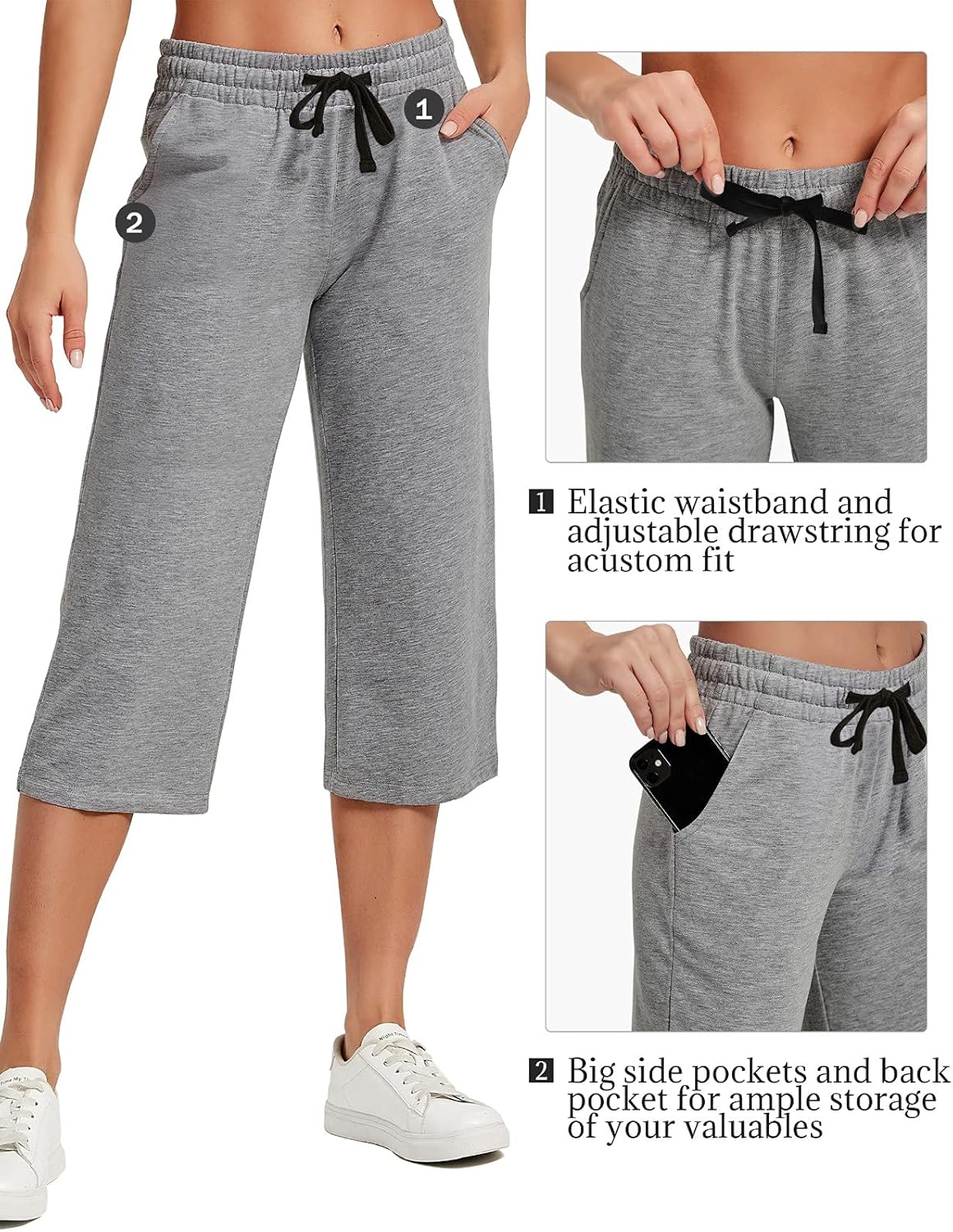 SPECIALMAGIC Women Capri Pants Cotton Yoga Wide Leg Pajama Pants Capris Sweatpants Sports - Image 5