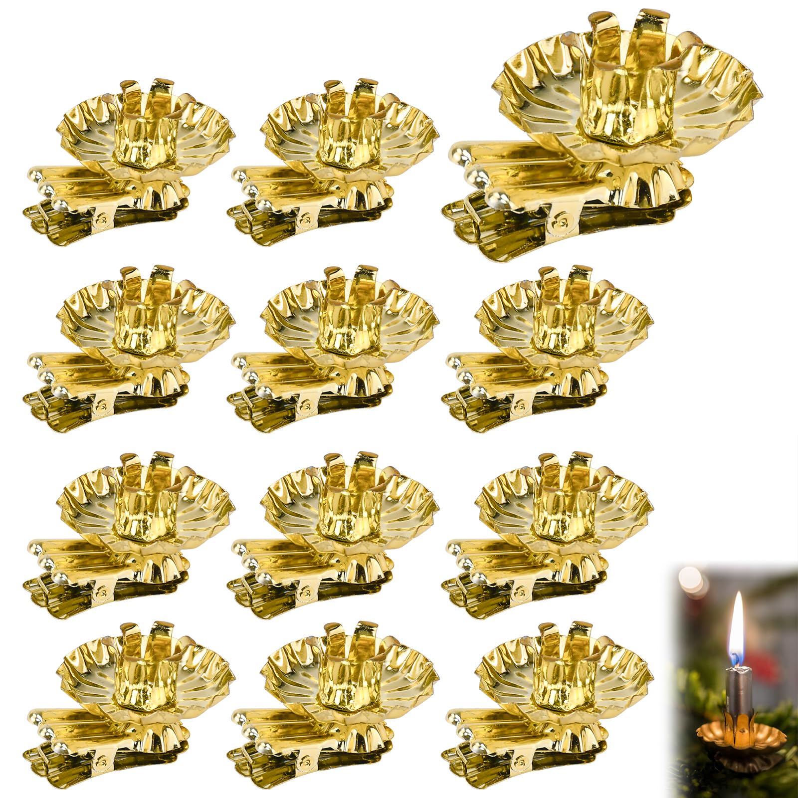 SCHYIDA Portavelas para Árbol de Navidad, 30 Portavelas con Clip de Navidad Giratorios Portavelas Dorados para Decoración de Naviad Candelabros para Árbol de Navidad