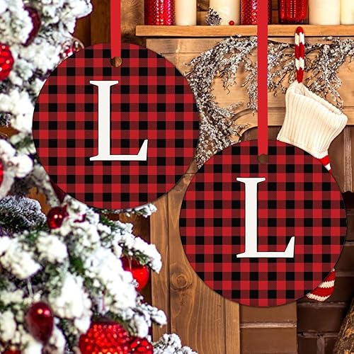 Miniatura 7 de Adornos personalizados con monograma de letra L, adornos de búfalo rojo y negro, decoración de árbol de Navidad, letra del alfabeto, recuerdo