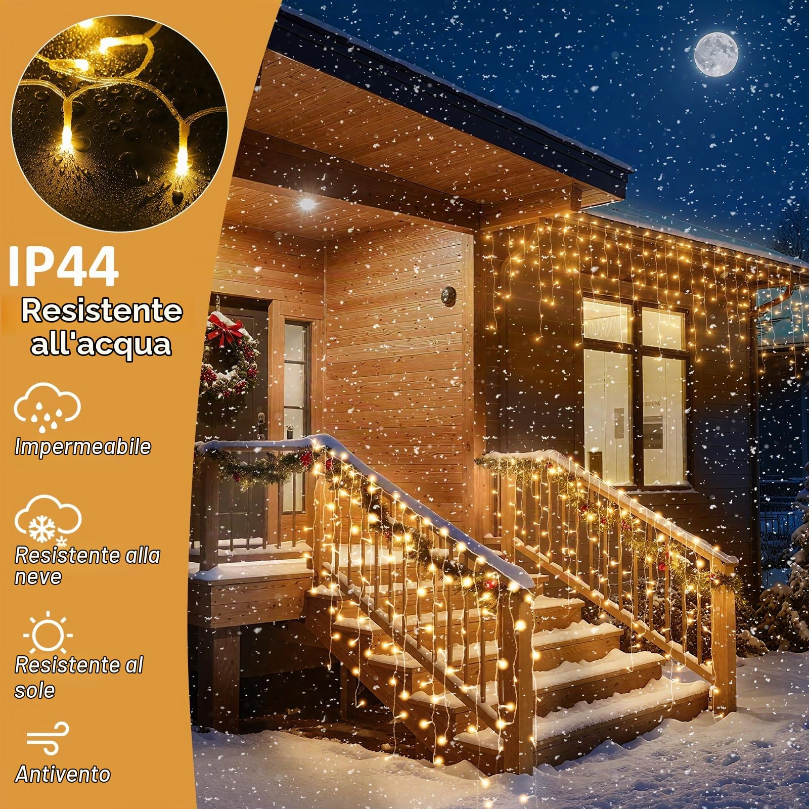 Luci Natale Esterno Cascata, 15M 594 LED Luci Natalizie per Esterno, 8 Modalità Tenda Luminosa Natale Esterno IP44, Luci Natale per Esterno, Interno, Decorazioni Casa, Balcone, Giardino