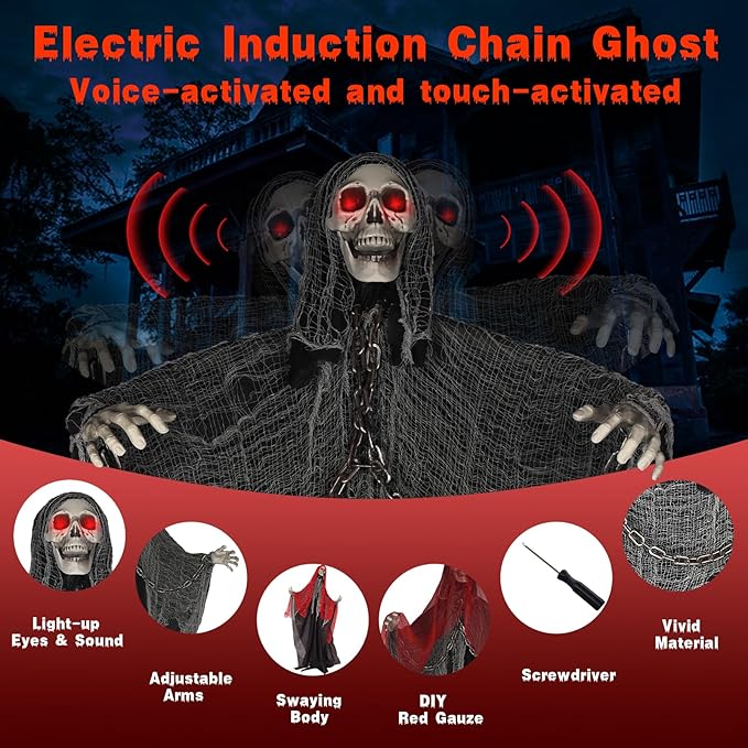 71'' Life Size Halloween Decorations, Halloween Skeleton with Light-Up Eyes