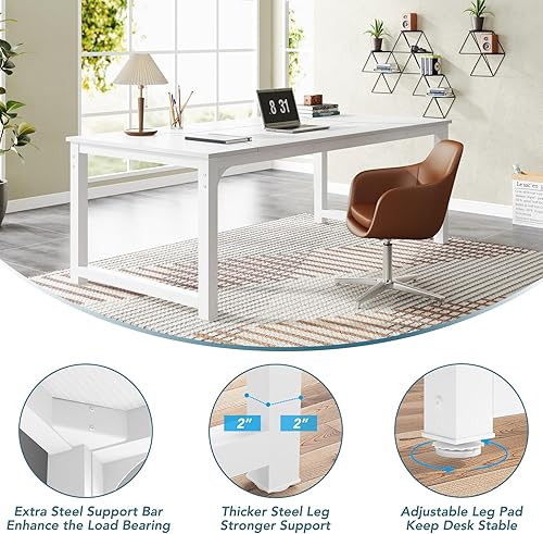 Miniatura 6 de LITTLE TREE Escritorio ejecutivo grande para computadora de oficina de 78.7 pulgadas, color blanco