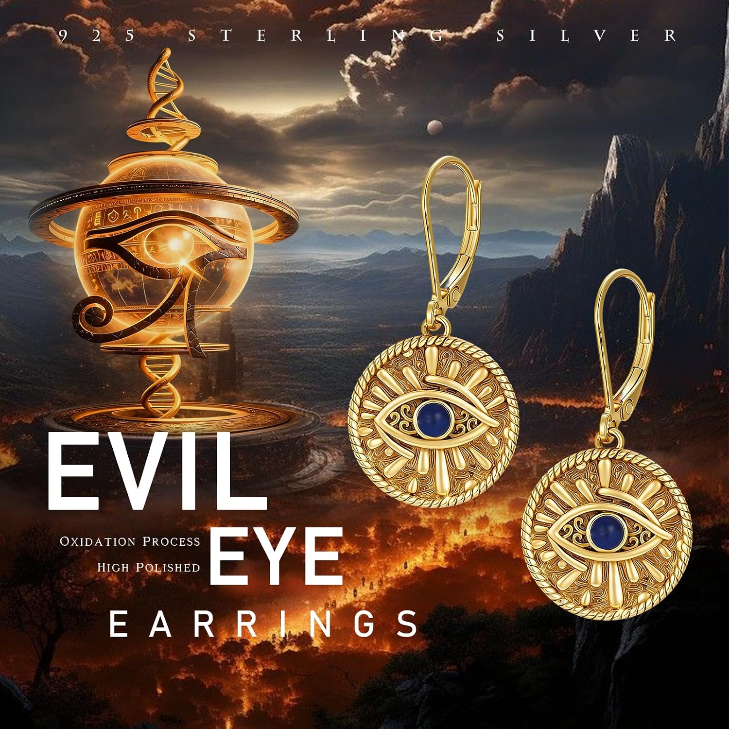 Evil Eye Earrings for Women, 925 Sterling Silver, Protective Jewelry, Gift for Women
