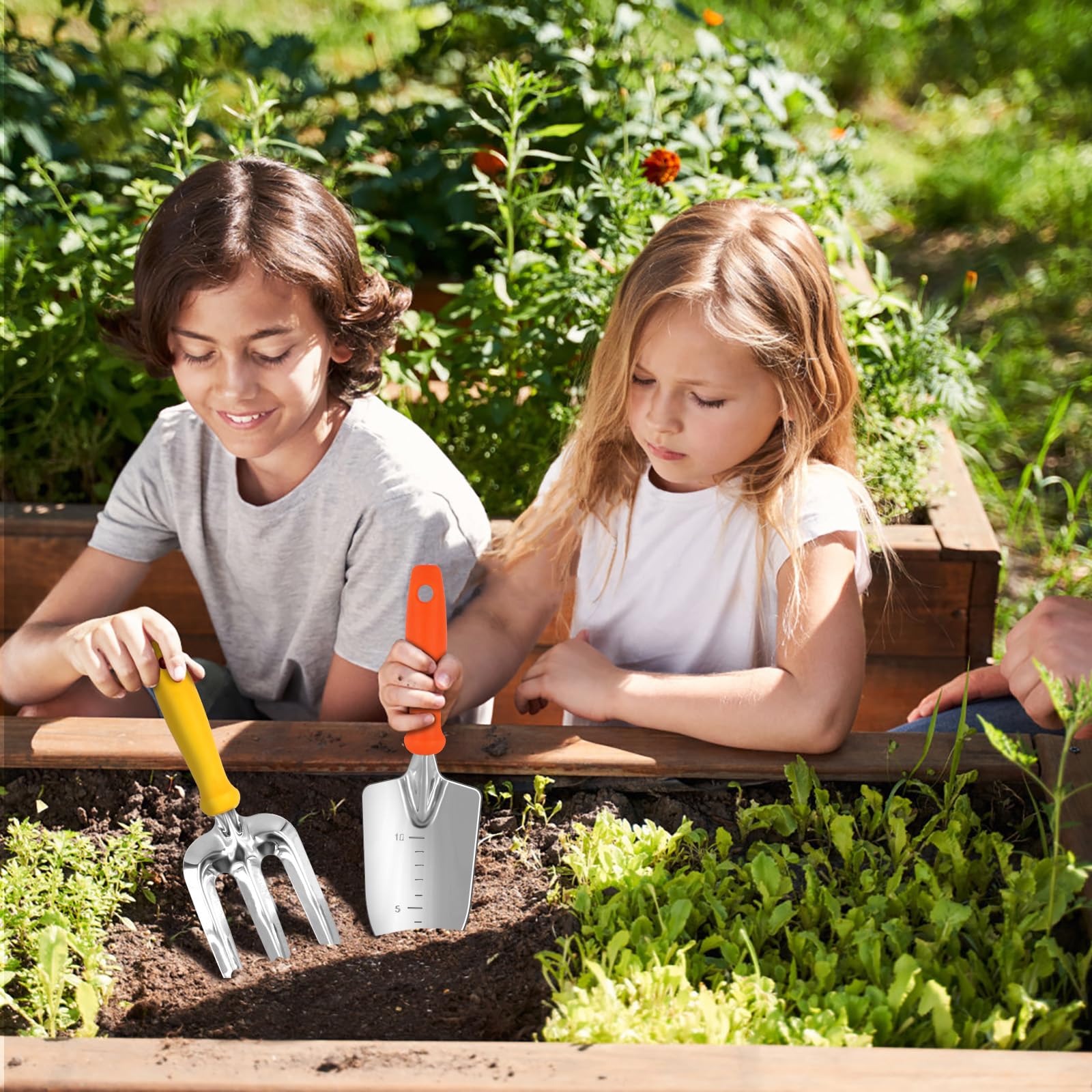 Juego de herramientas de jardín, 5 piezas de acero inoxidable resistentes, suministros de jardinería, herramientas manuales de jardinería con mango ergonómico de madera, regalos de jardinería para
