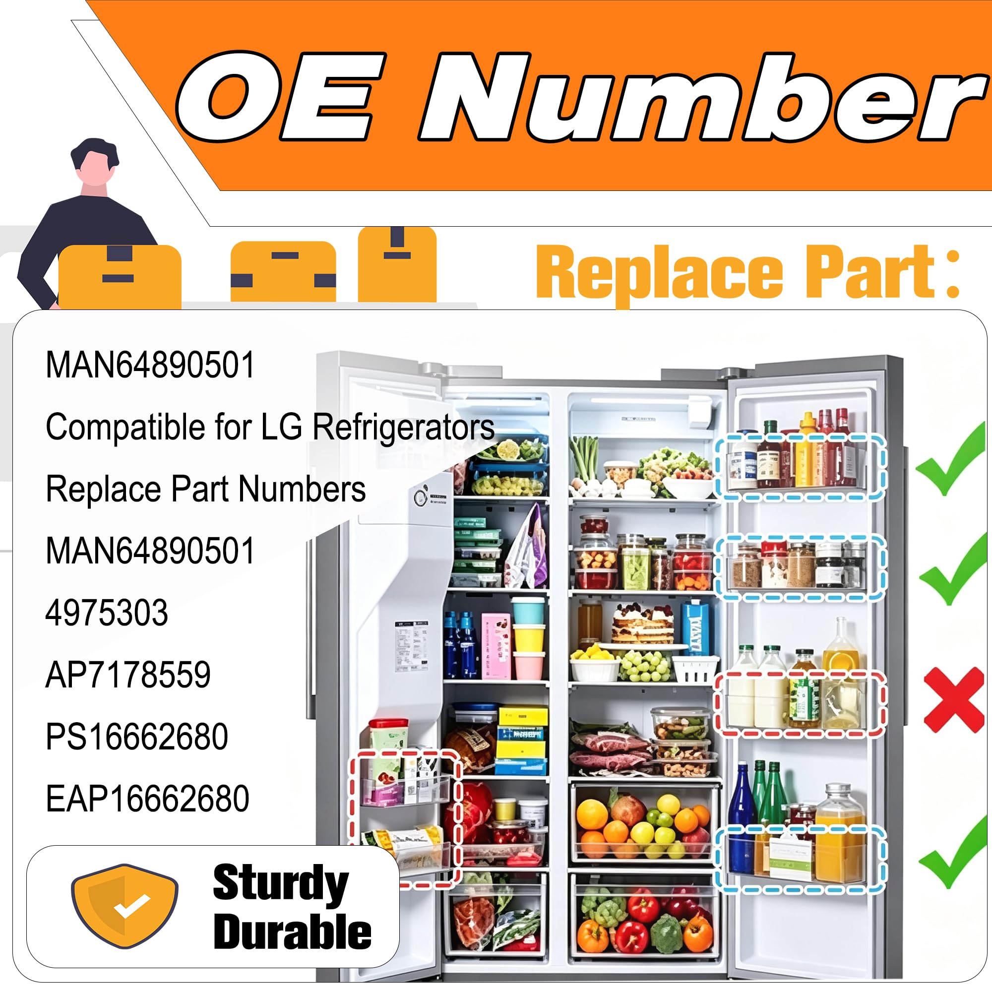 Estante mejorado para puerta de refrigerador compatible con LG MAN64890501