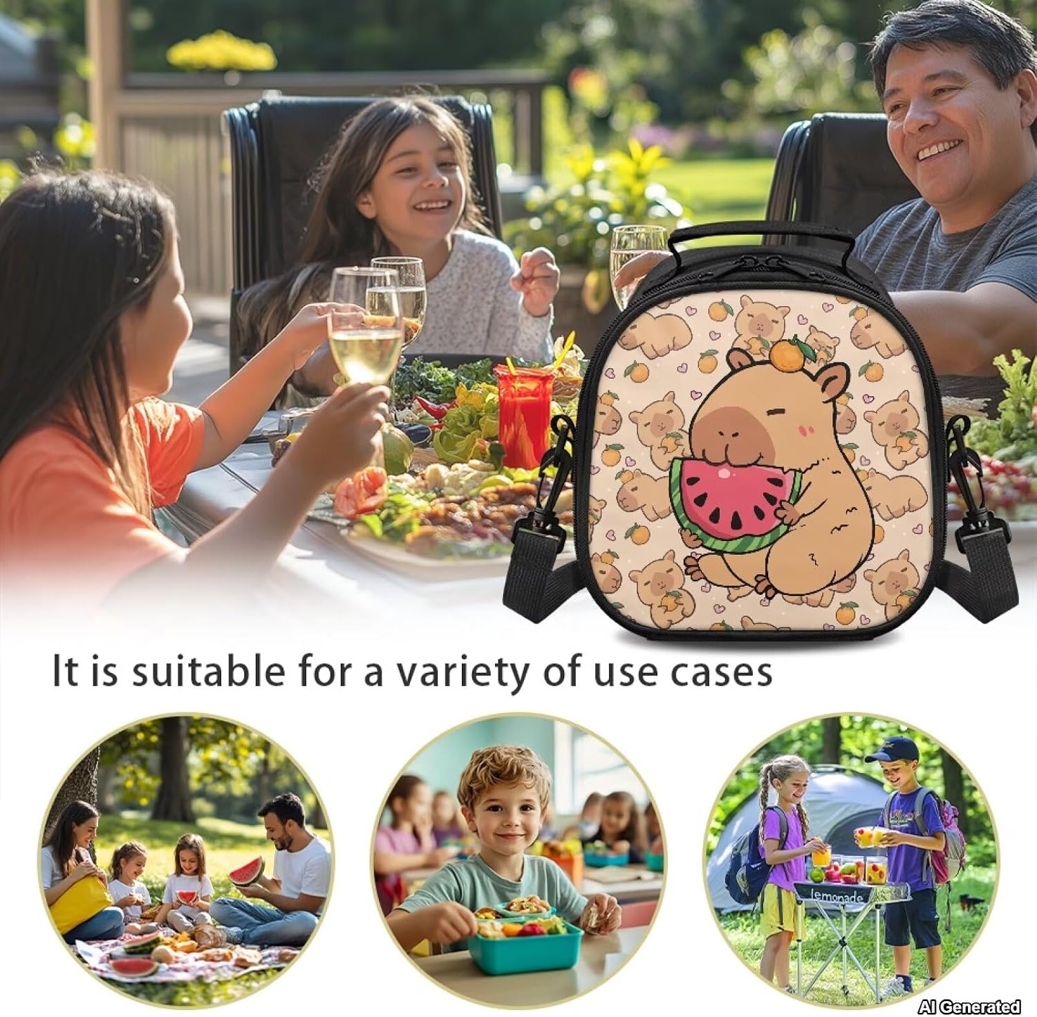 Capybara Lunch Box for Girls Boys Cute Lunchbox Large Capacity