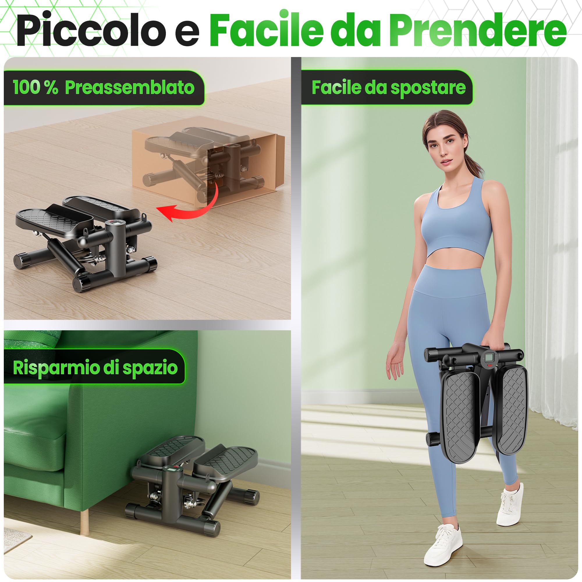 Ultrasport Mini Stepper Fitness Casa con Display LCD Multifunzione e Fasce di Resistenza I Home Stair Step