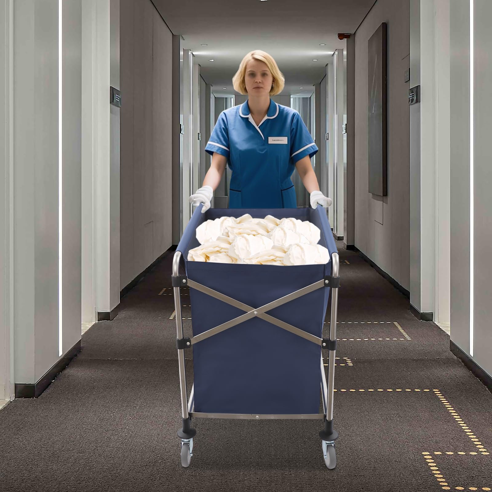 Carrito de lavandería con ruedas de 220 libras, cesto plegable de acero inoxidable y tela Oxford, cesta de la ropa con ruedas de freno para hotel, lavandería, hospital y hogar (negro)