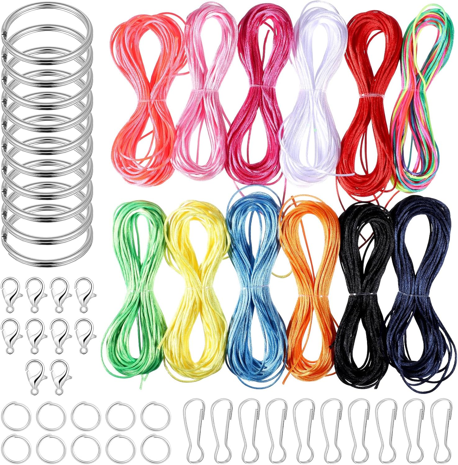 12 Colors Nylon String for Bracelets, Colorful Satin Rattail Silk Cord Nylon Beading Thread Lanyard Making Kit for Braided Bracelets Pendants Necklace Macrame Craft Keychains Lanyards Jewelry Making