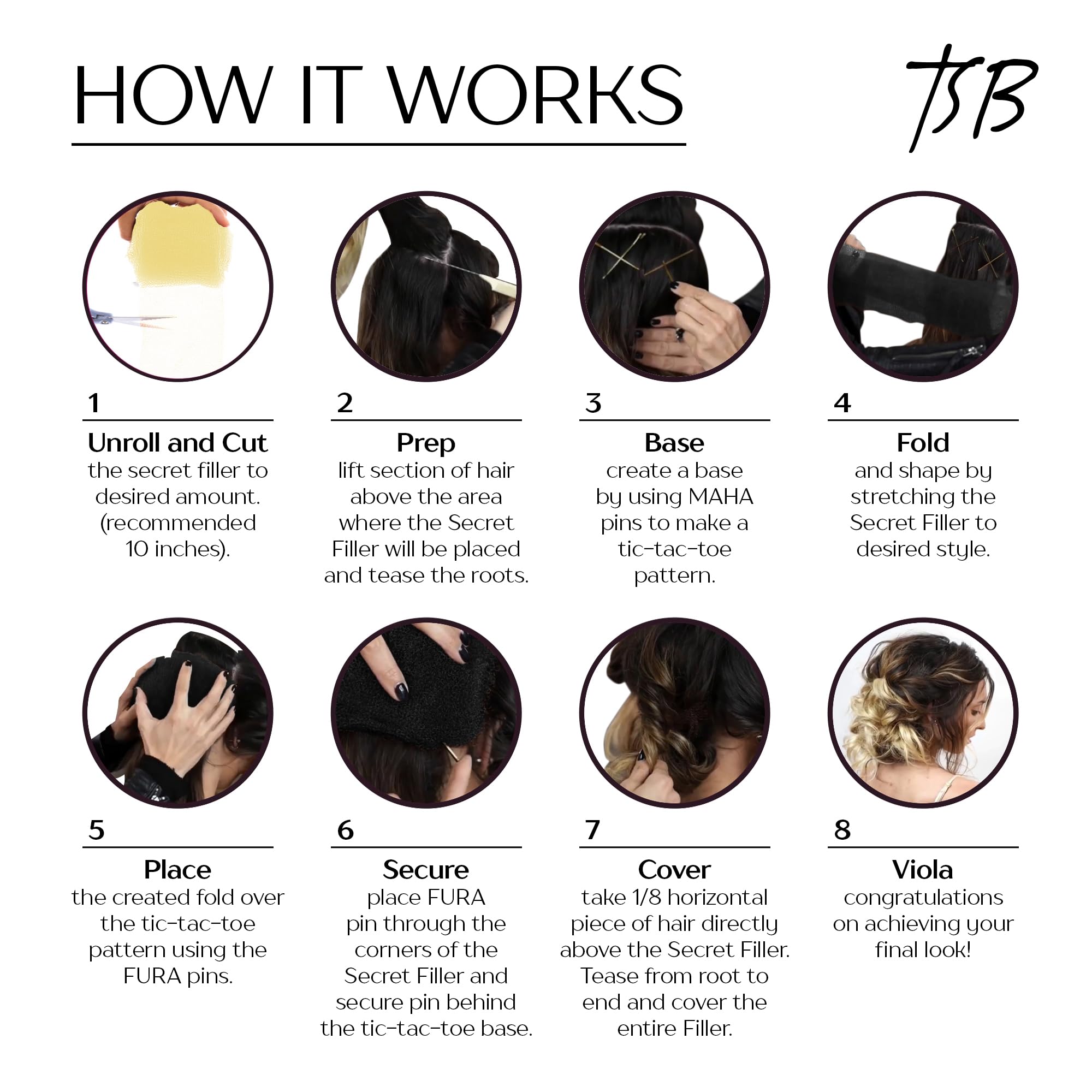 TSB Relleno para el cabello, rubio, 1 paquete – Pendiente de patente definitiva, herramienta de volumen – perfecto para novias, artistas intérpretes o ejecutantes – no irritante, sujeción durante todo