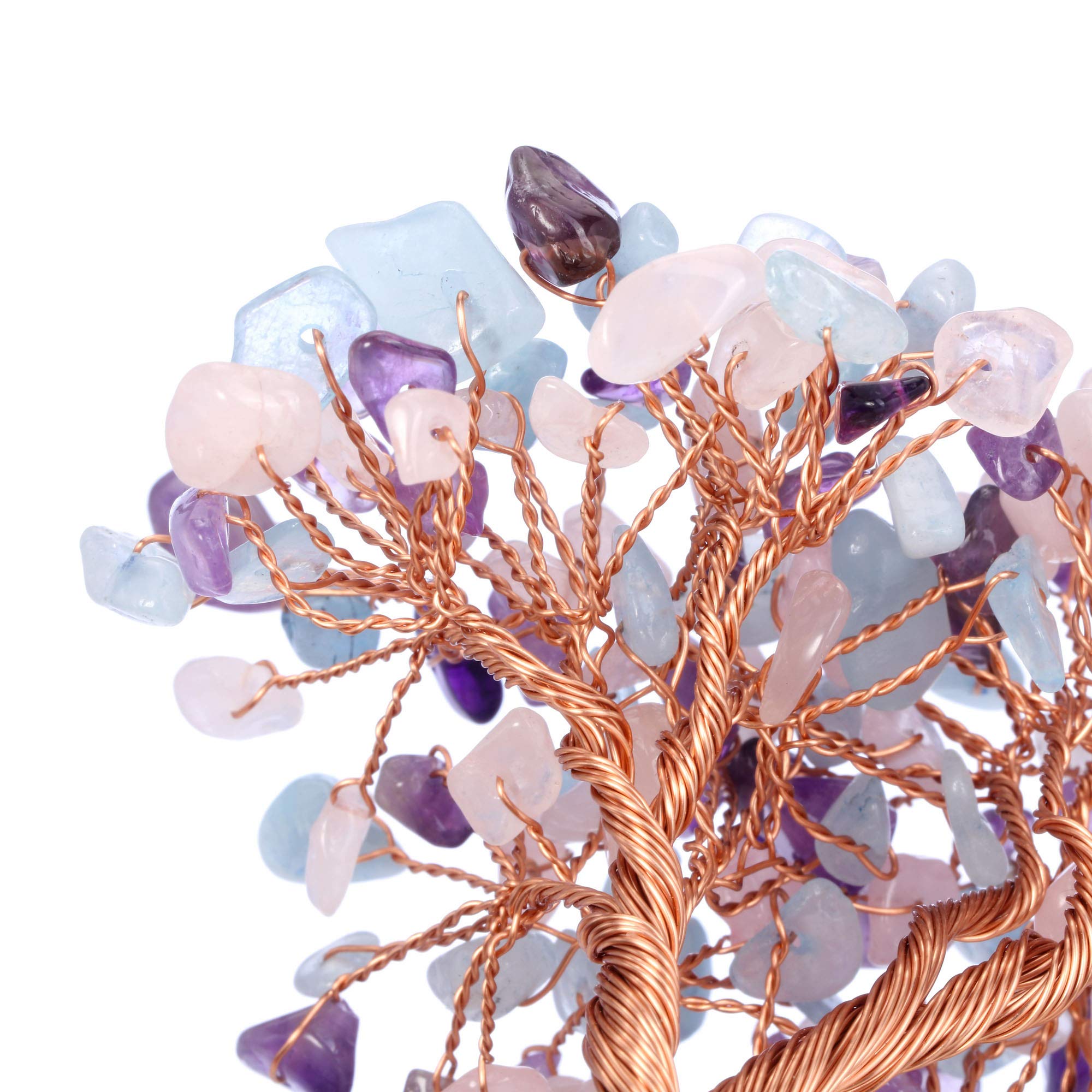 Jovivi Natürlicher Amethyst + Aquamarin + Rosenquarz Heilkristall Geldbaum auf Amethyst Cluster Geode Druzy Base Feng Shui Kristalle für Home Office Schreibtischdekorationen, Reichtum, Glück