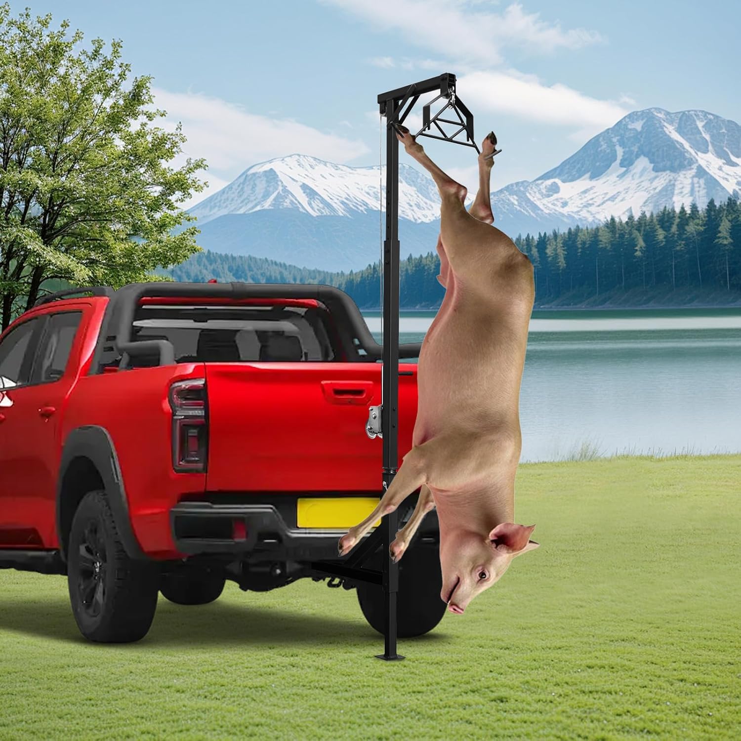 600lbs Capacity Truck Hitch Game Hoist, Outdoors Portable Hitch Mounted Deer Hoist, Hunting Game Skinning and Cleaning Accessory for Hunting Activities and Lifting Generators