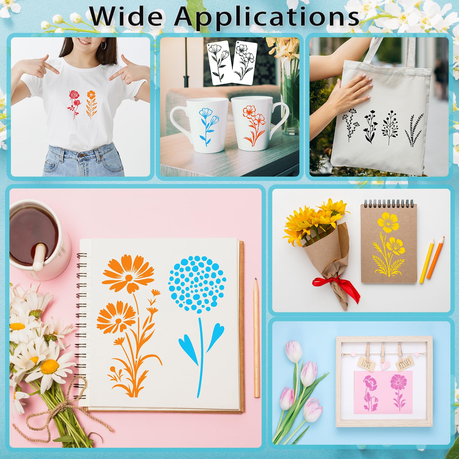 32 plantillas de flores silvestres para pintar sobre madera, plantillas reutilizables de hojas de flores de plástico para manualidades, juego de plantillas de dibujo para papel de pared,