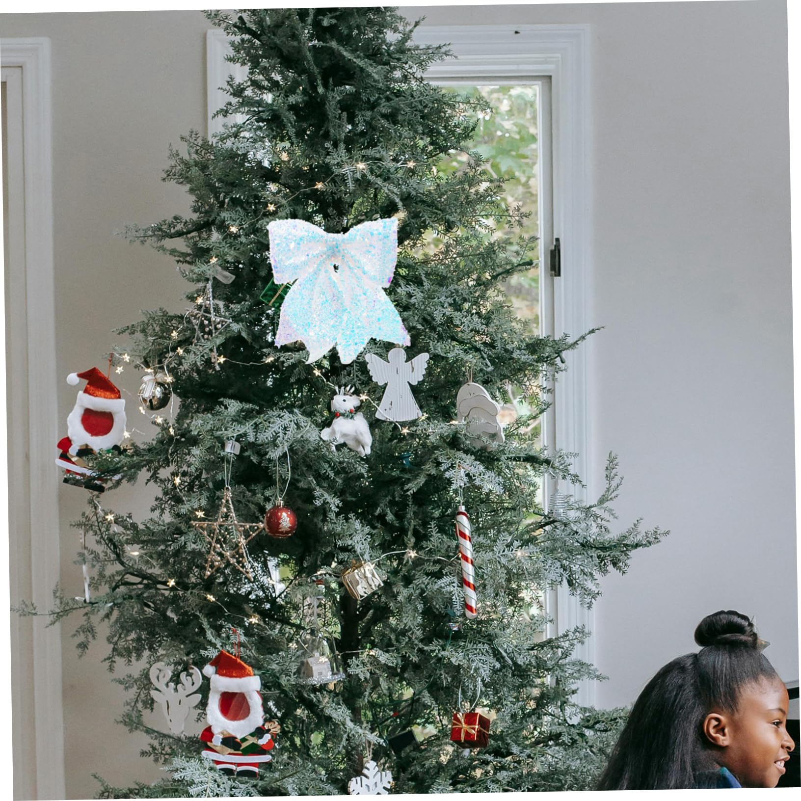 ibasenice Nœuds pour Sapin de Noël Décorations Pailleté Cimiers Brillants pour Couronnes Accessoires à Suspendre pour Hiver Éléments Décoratifs pour Fêtes de Fin Année