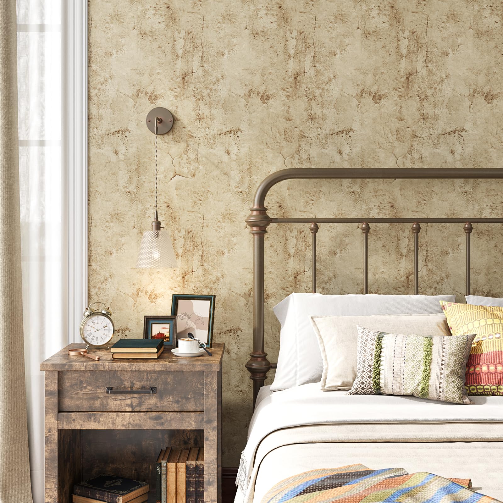 VEELIKE Aged Tan Concrete Wallpaper Peel and Stick Textured Distressed Concrete Look Wallpaper for Bedroom Living Room Bathroom Industrial Concrete Contact Paper Removable Waterproof 40cmx300cm - Image 4