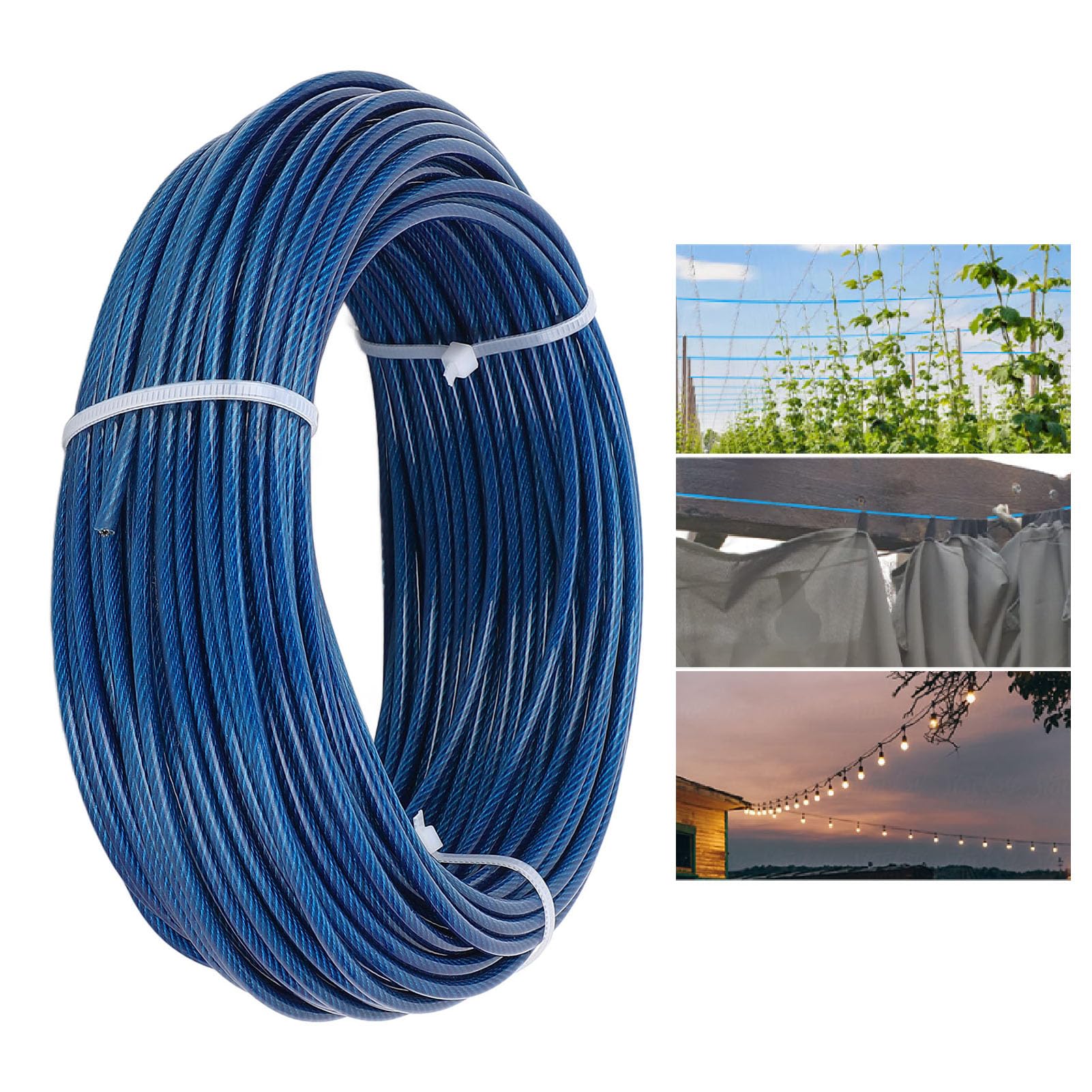 Set di Tensione per Tenditore a Fune in Acciaio Rivestito in Plastica da 100 Piedi, Set di Rete da 3 Mm per Stendibiancheria da Esterno, di Recinzione per Piante