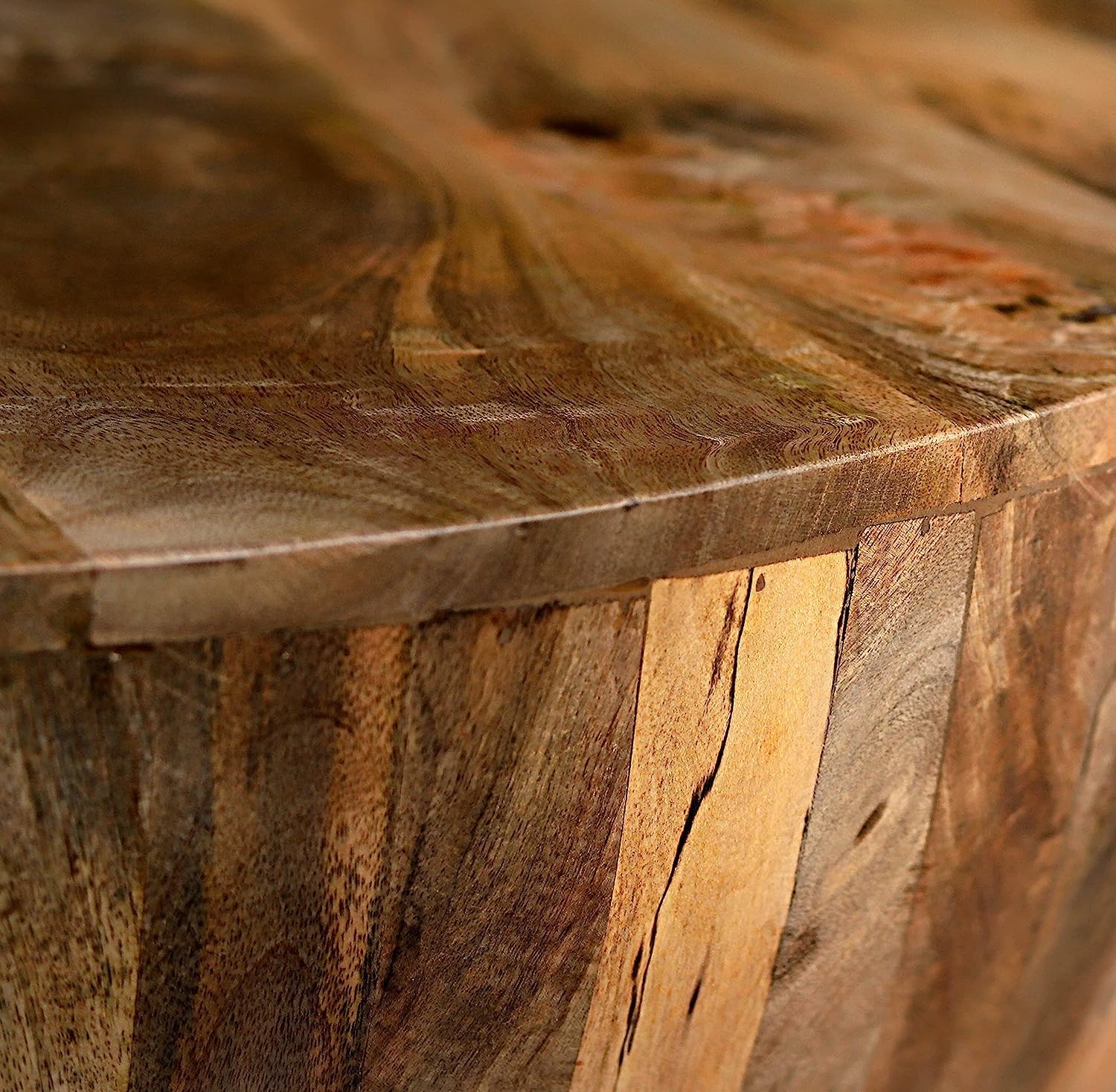 hlc Vintage Craft Drum Shape Wooden Coffee Table with Plank Design Base